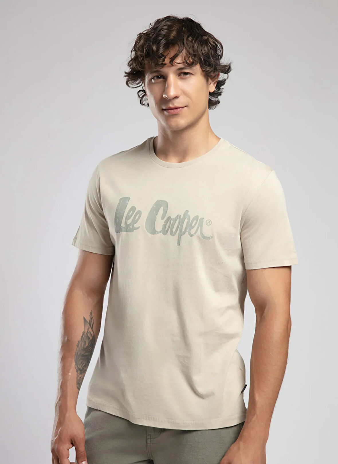 Lee Cooper Yuvarlak Yaka Bej Erkek T-Shirt 252 LCM 242019 NEW DRAWING BEJ