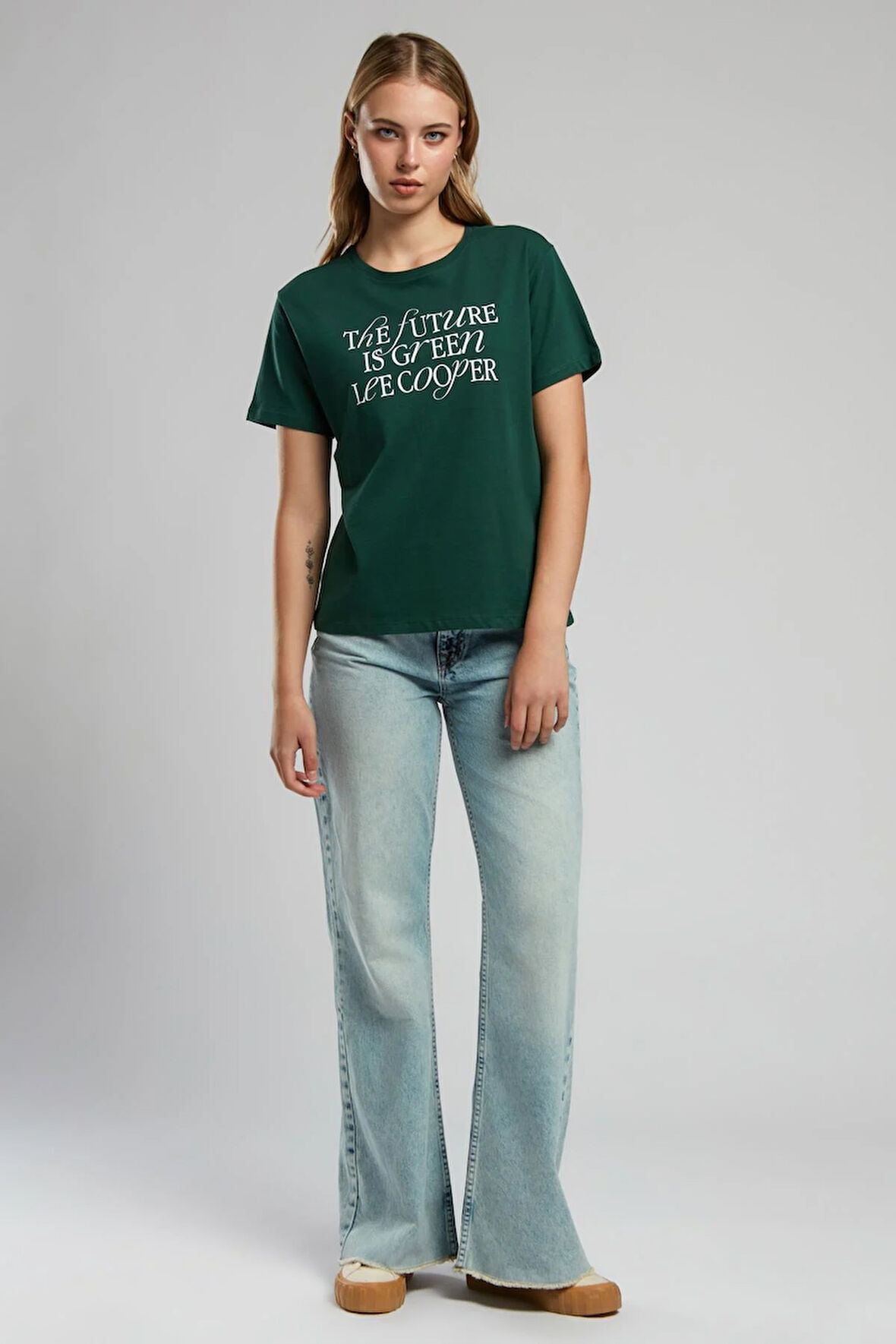 Green Kadın O Yaka T-Shirt Zümrüt