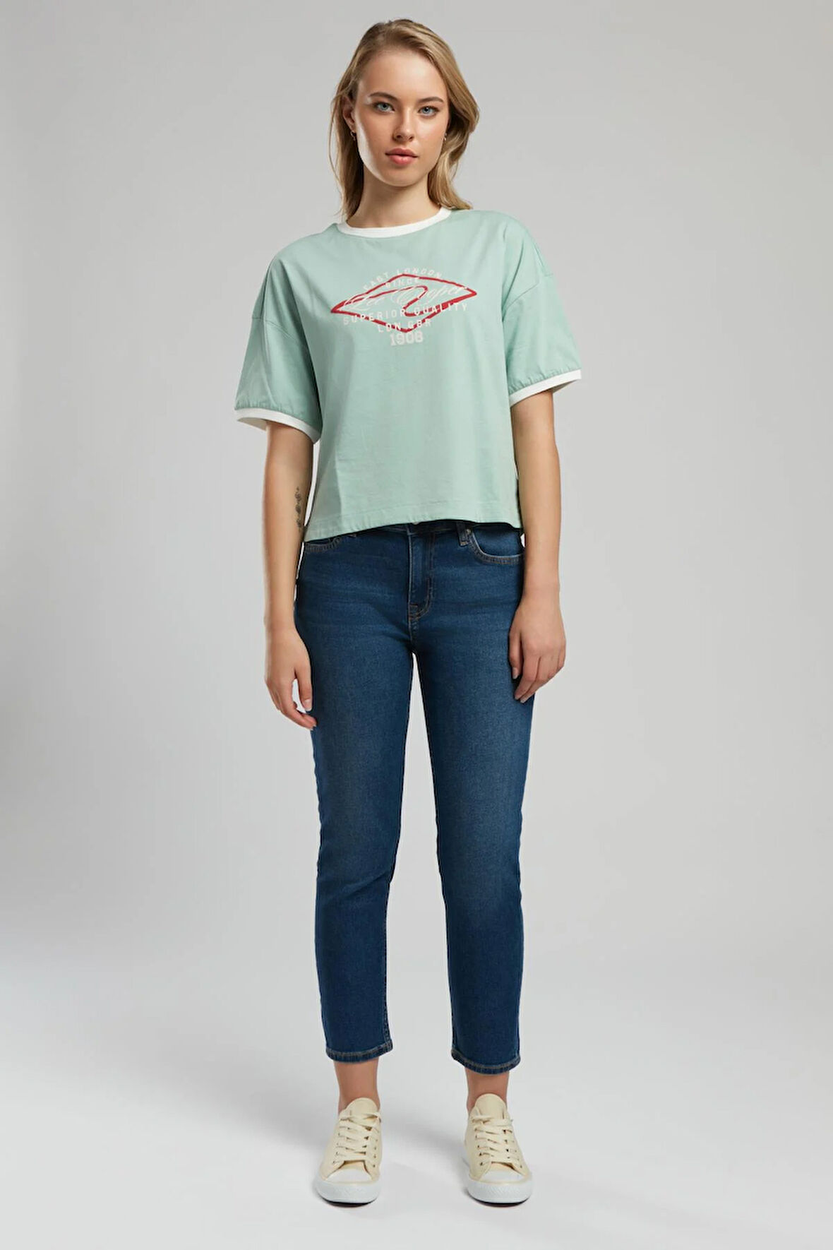 Emilia Kadın O Yaka T-Shirt Mint