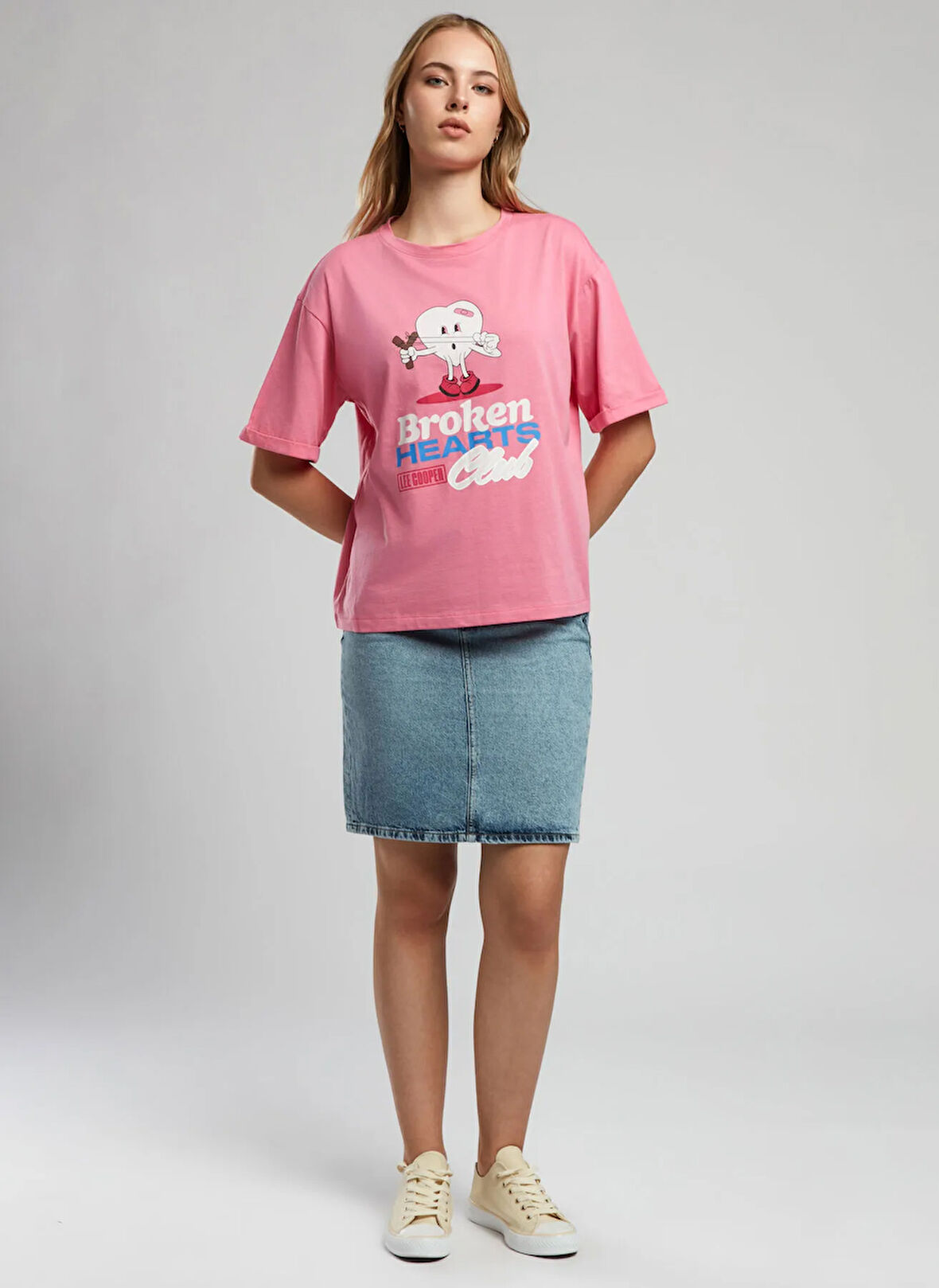 Lee Cooper Bisiklet Yaka Baskılı Pembe Kadın T-Shirt 252 LCF 242023 BROKEN PEMBE