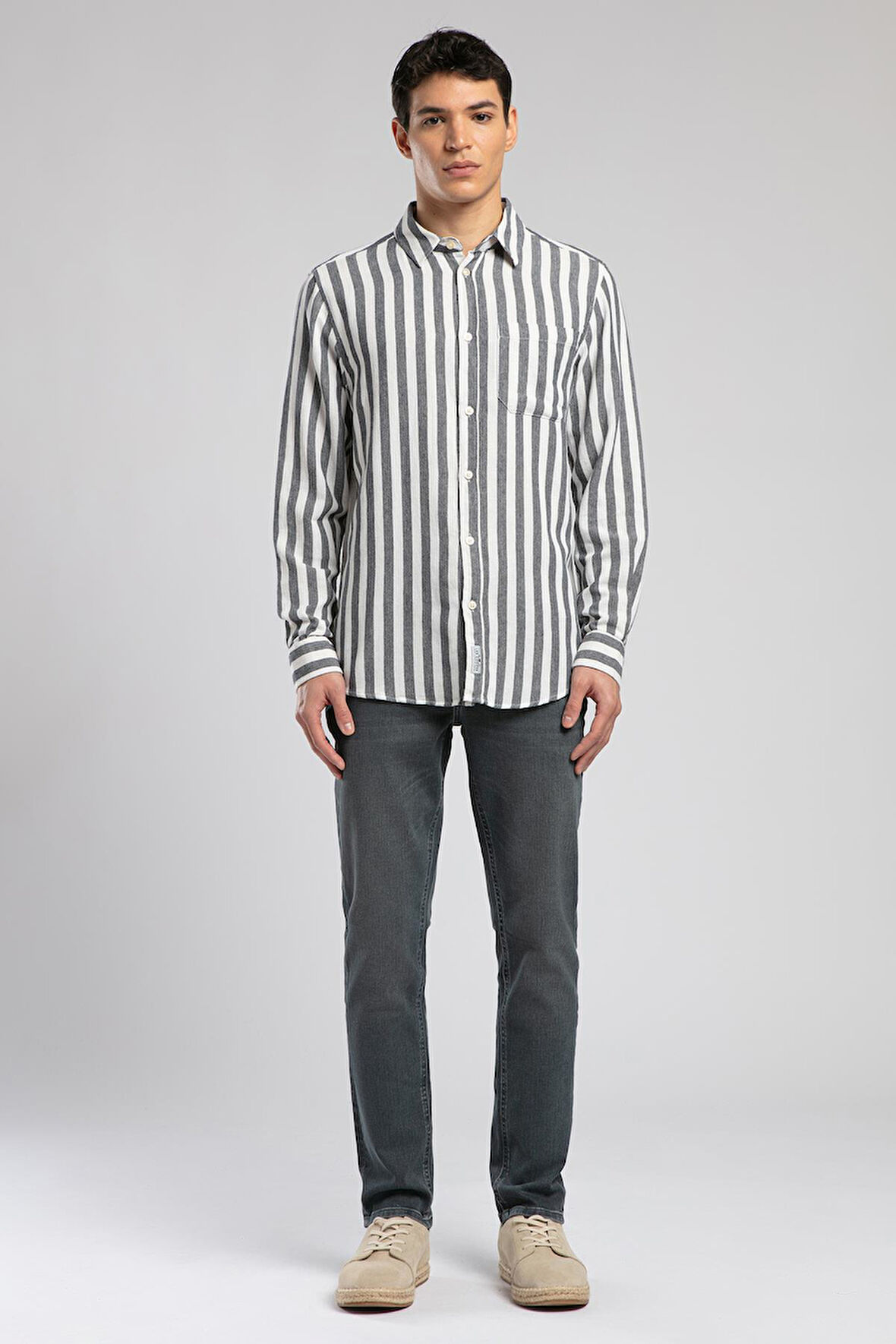 Cızjo Erkek U.Kol Dokuma Gömlek Ekru-Lacivert