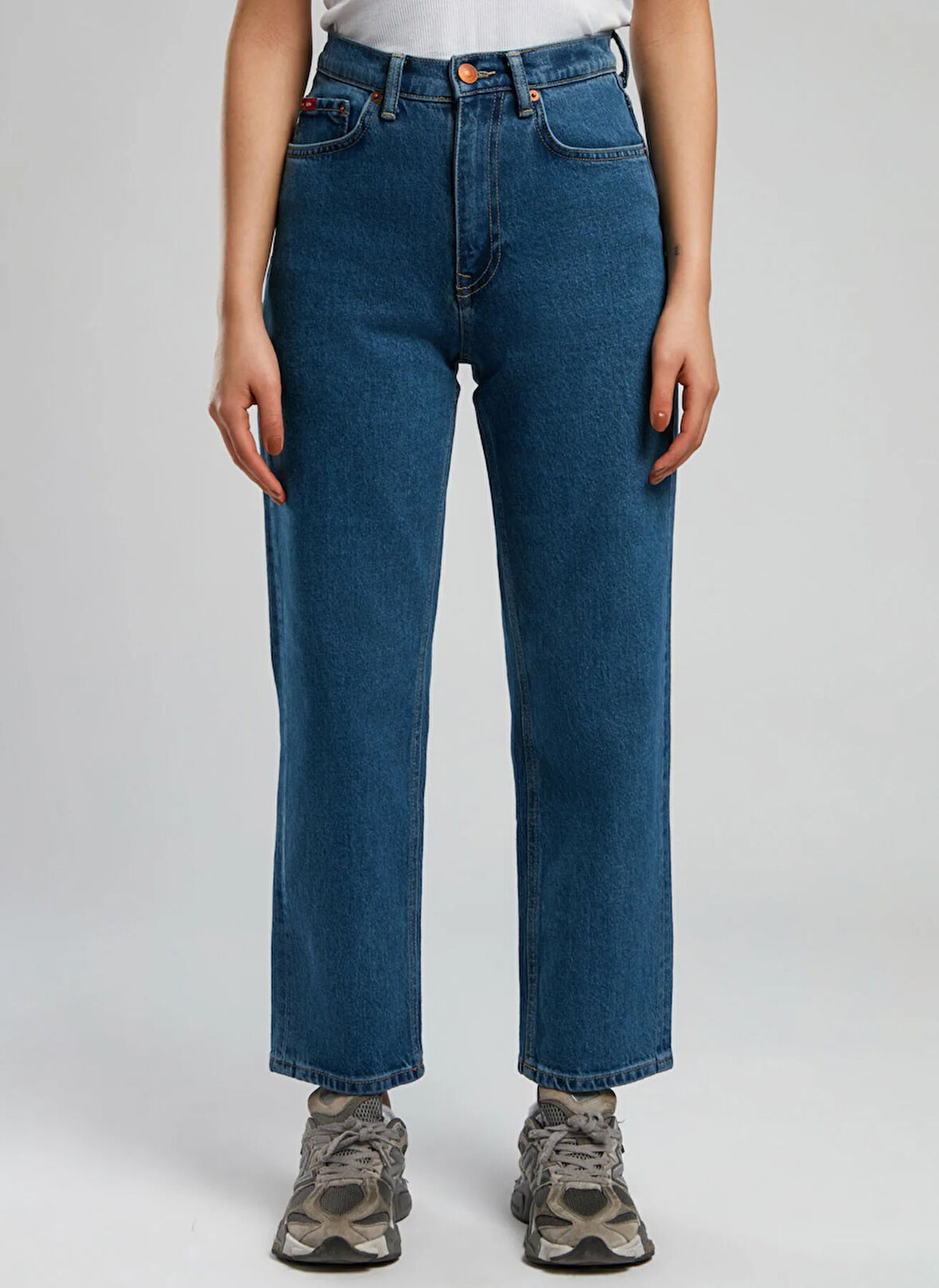 Lee Cooper Yüksek Bel Düz Paça Straight Kadın Denim Pantolon 252 LCF 121002 CLARA POSEY BLUE MID