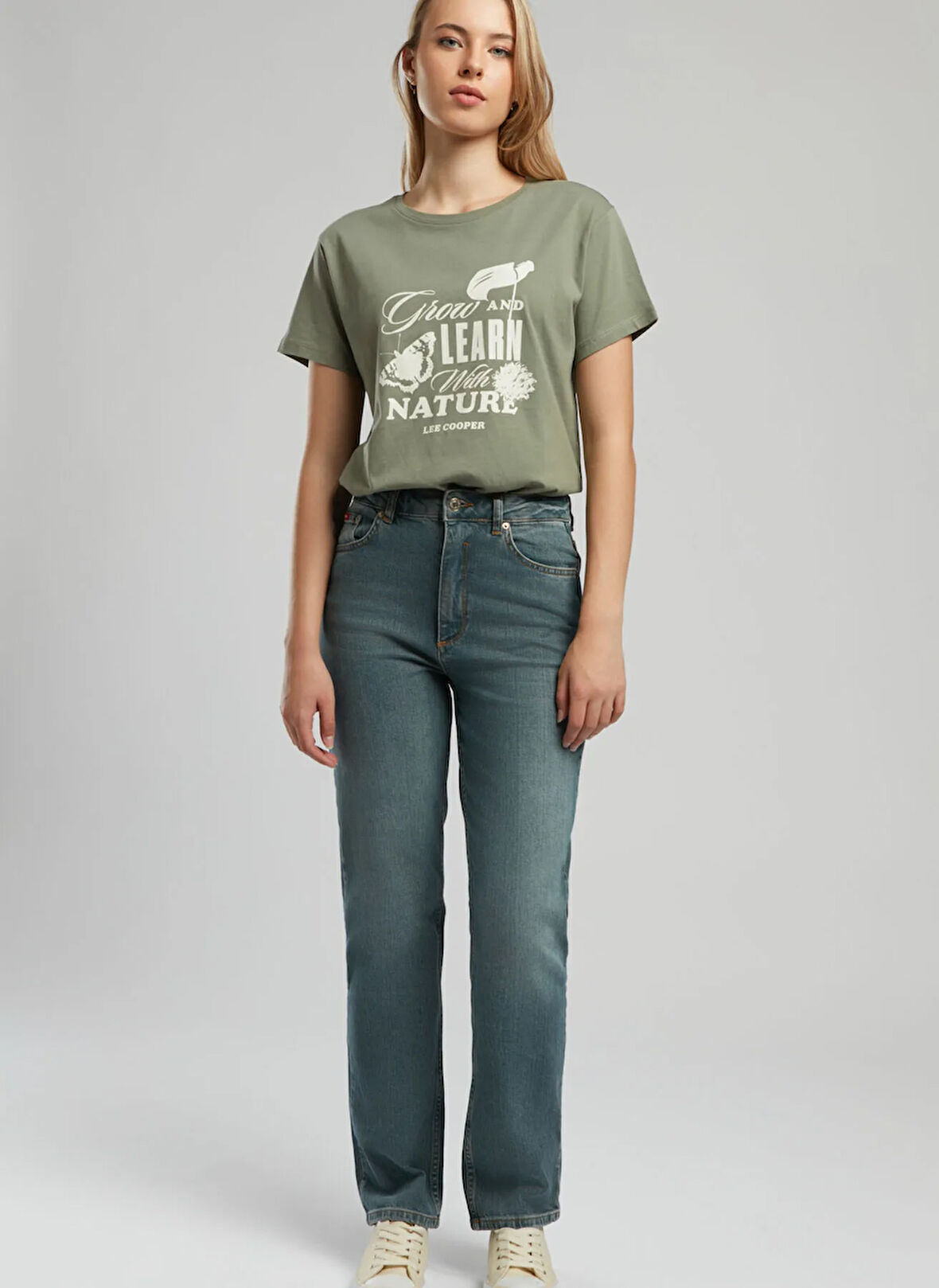 Lee Cooper Yüksek Bel Düz Paça Straight Kadın Denim Pantolon 252 LCF 121021 DIANA FALCON BLUE