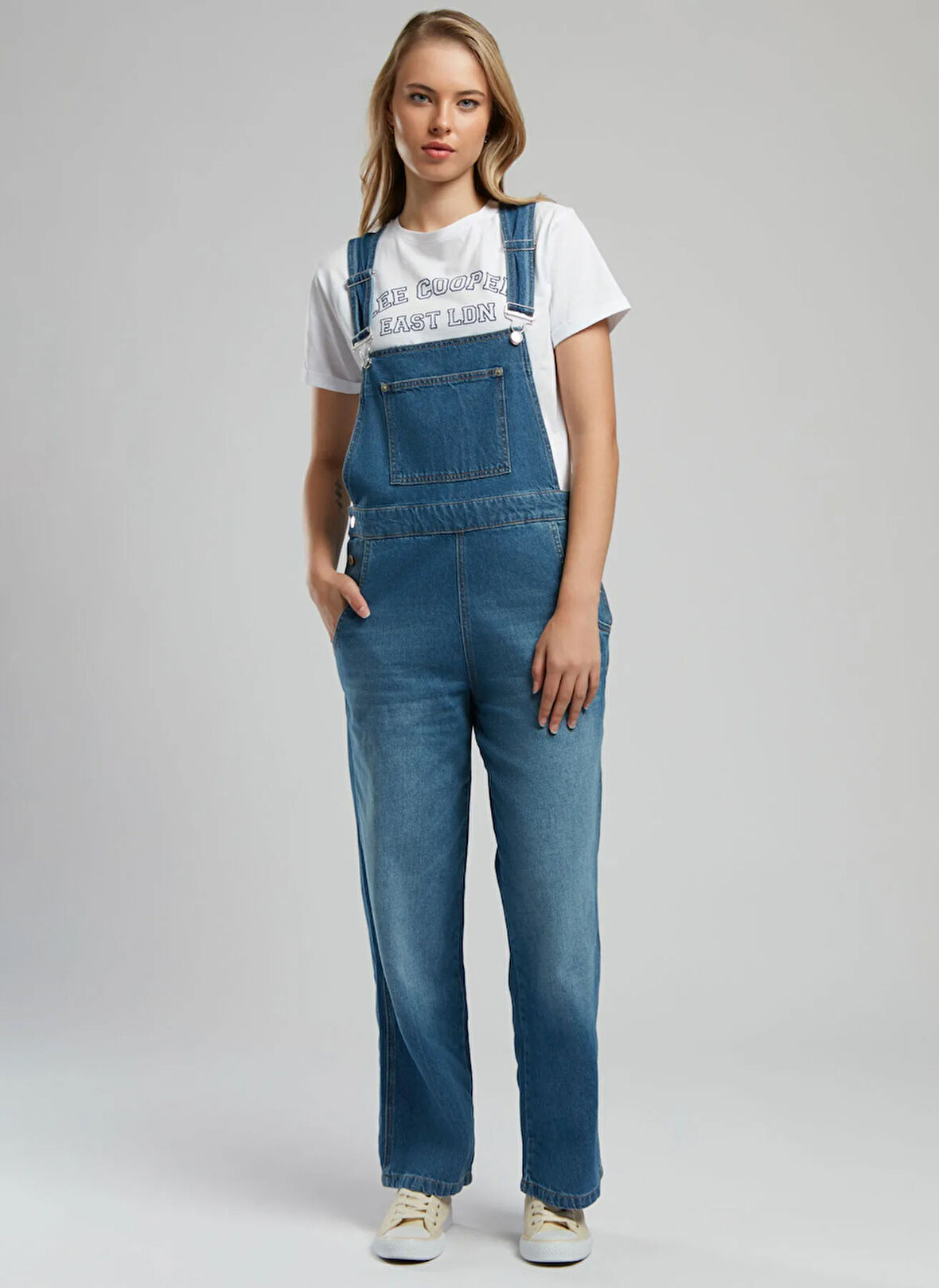 Lee Cooper Mom Fit Kadın Salopet 252 LCF 125001 FLOWERS DENIM