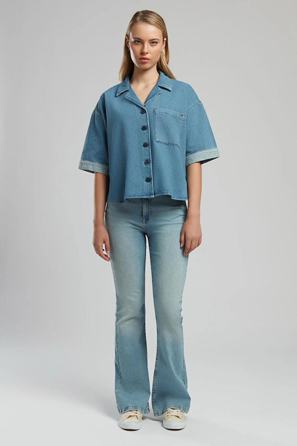 Boho Kadın Jean Gömlek Denim