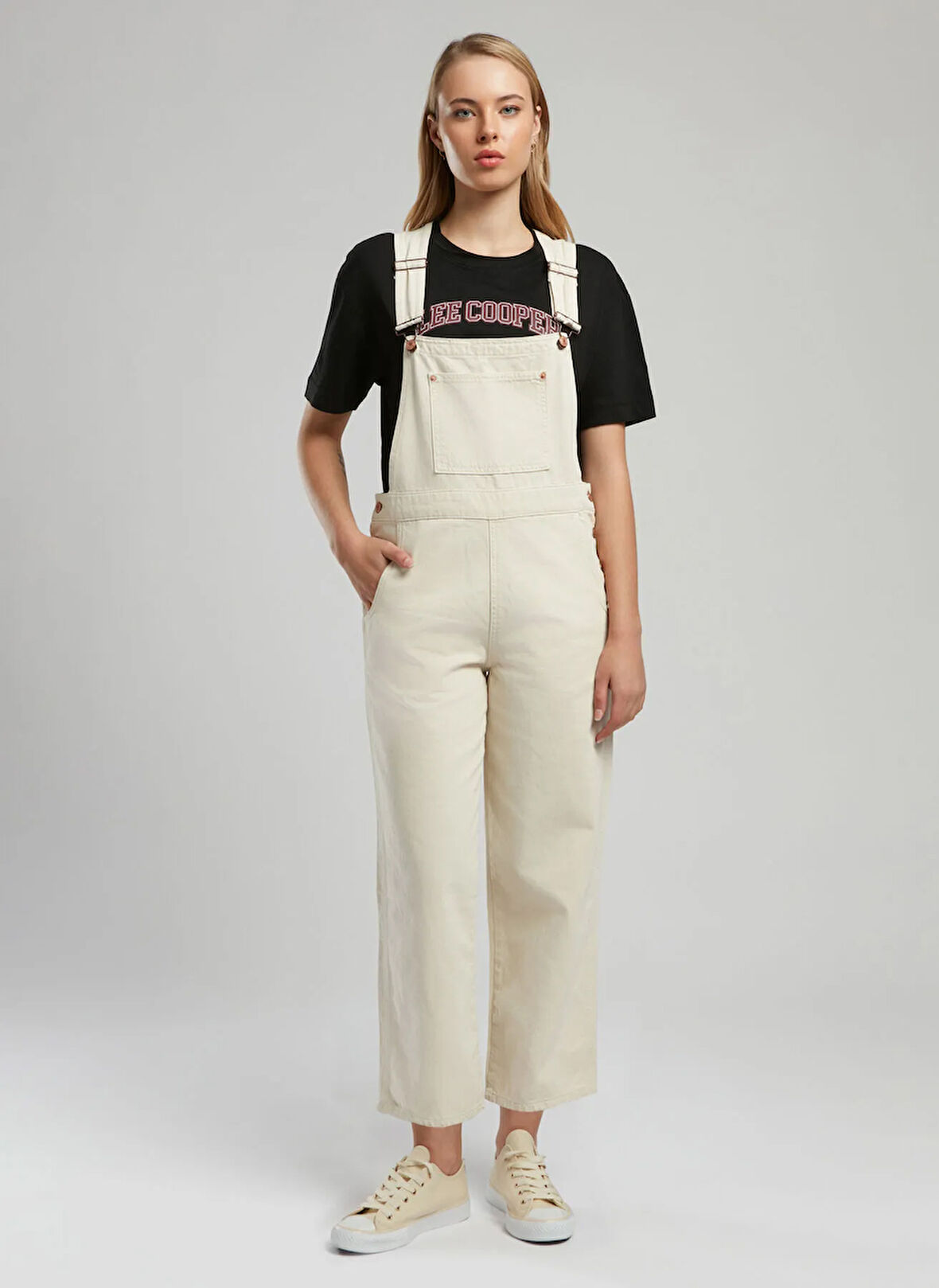 Lee Cooper Ekru Mom Fit Kadın Salopet 252 LCF 225001 FLOWERS EKRU