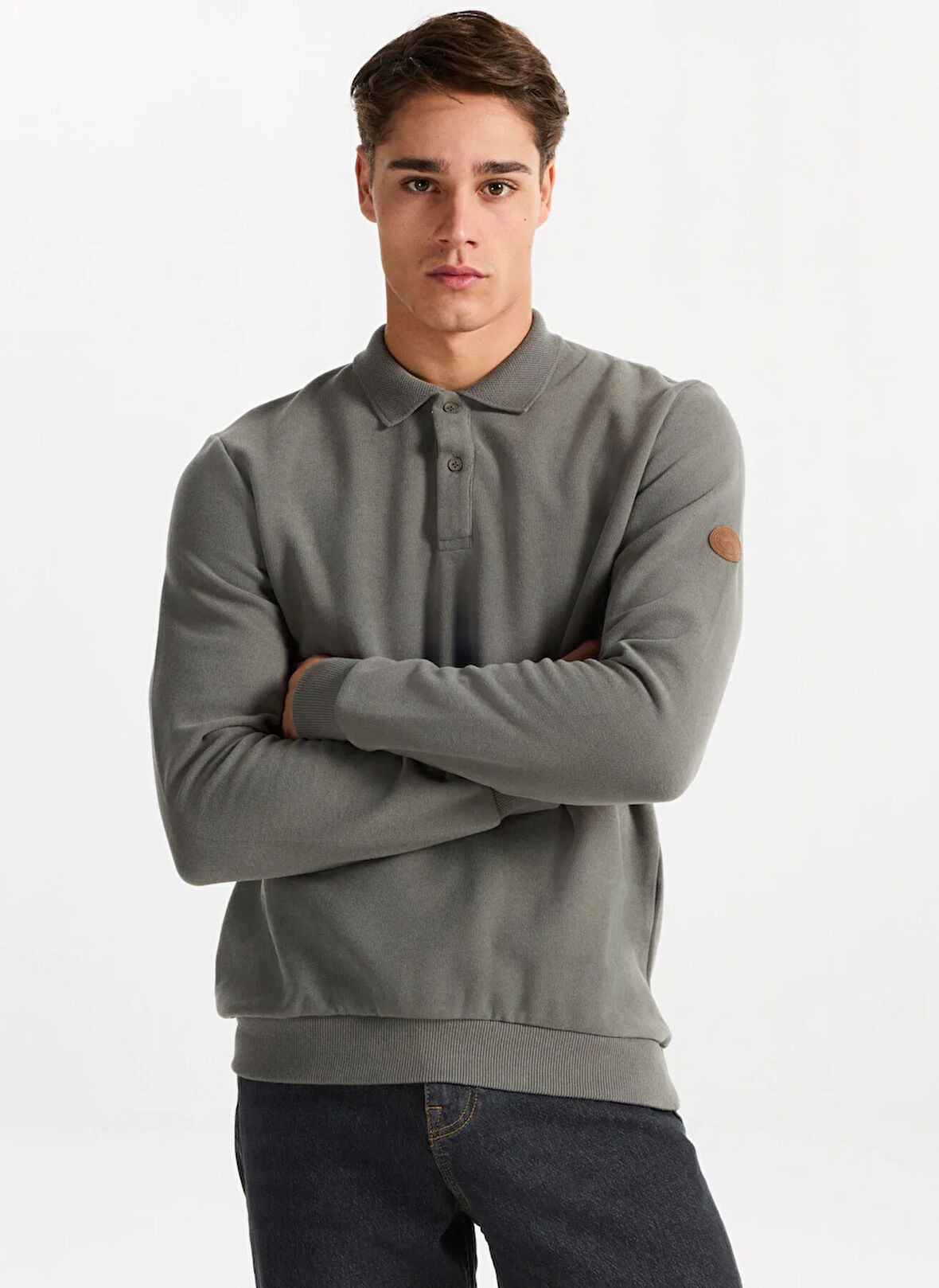 Lee Cooper Polo Yaka Haki Erkek Sweatshırt 261 LCM 241067 NEWBLEND OLIVE