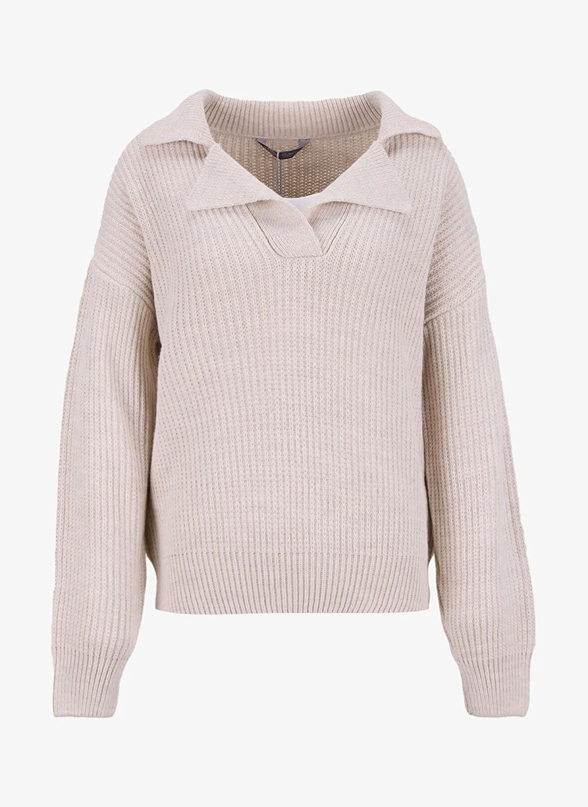 Lee Cooper Polo Yaka Regular Fit Çizgili Ekru Kadın Kazak 261 LCF 241003 CORA EKRU