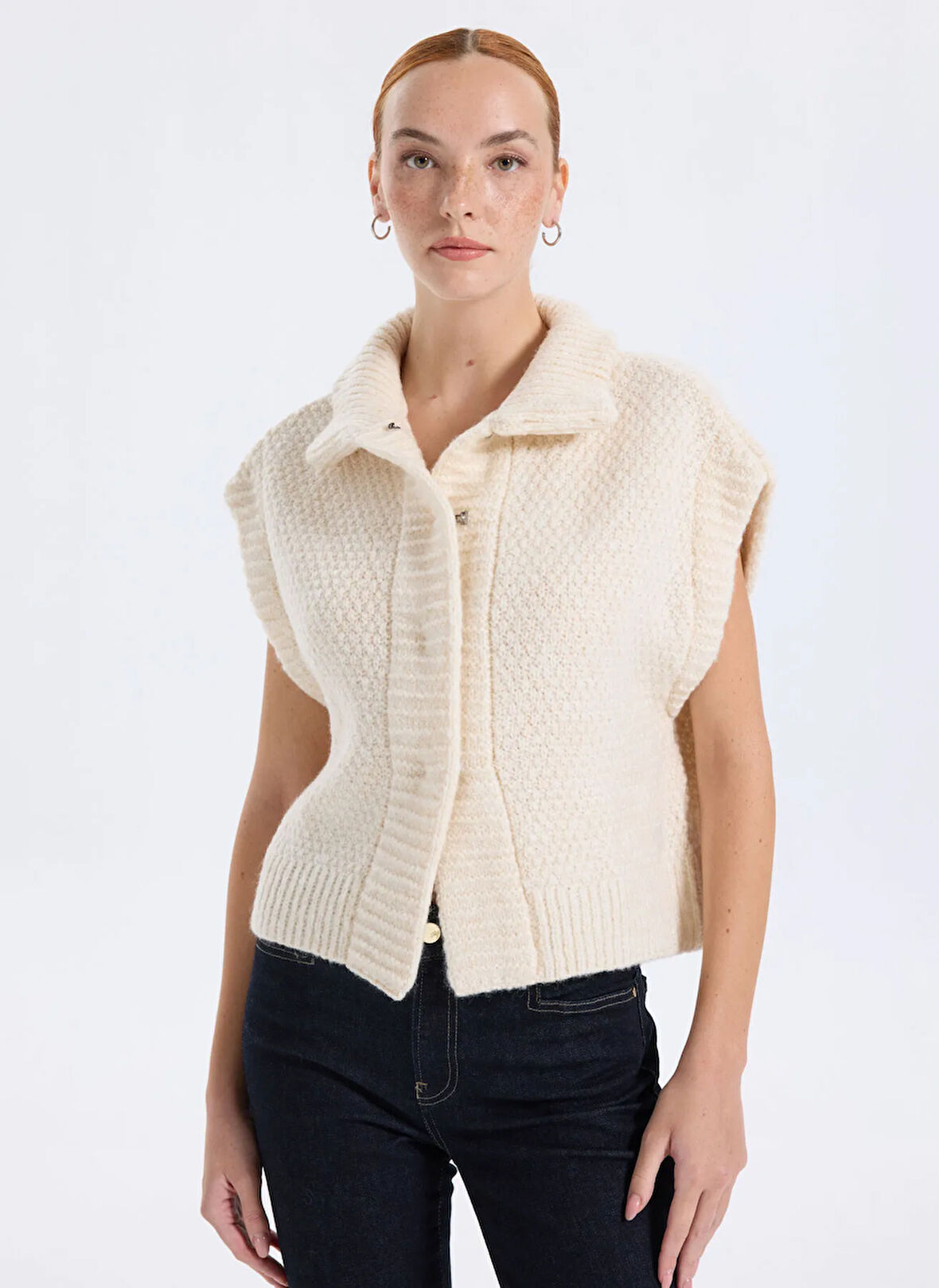 Lee Cooper Dik Yaka Regular Fit Düz Ekru Kazak Kadın 261 LCF 241020 CELINA EKRU