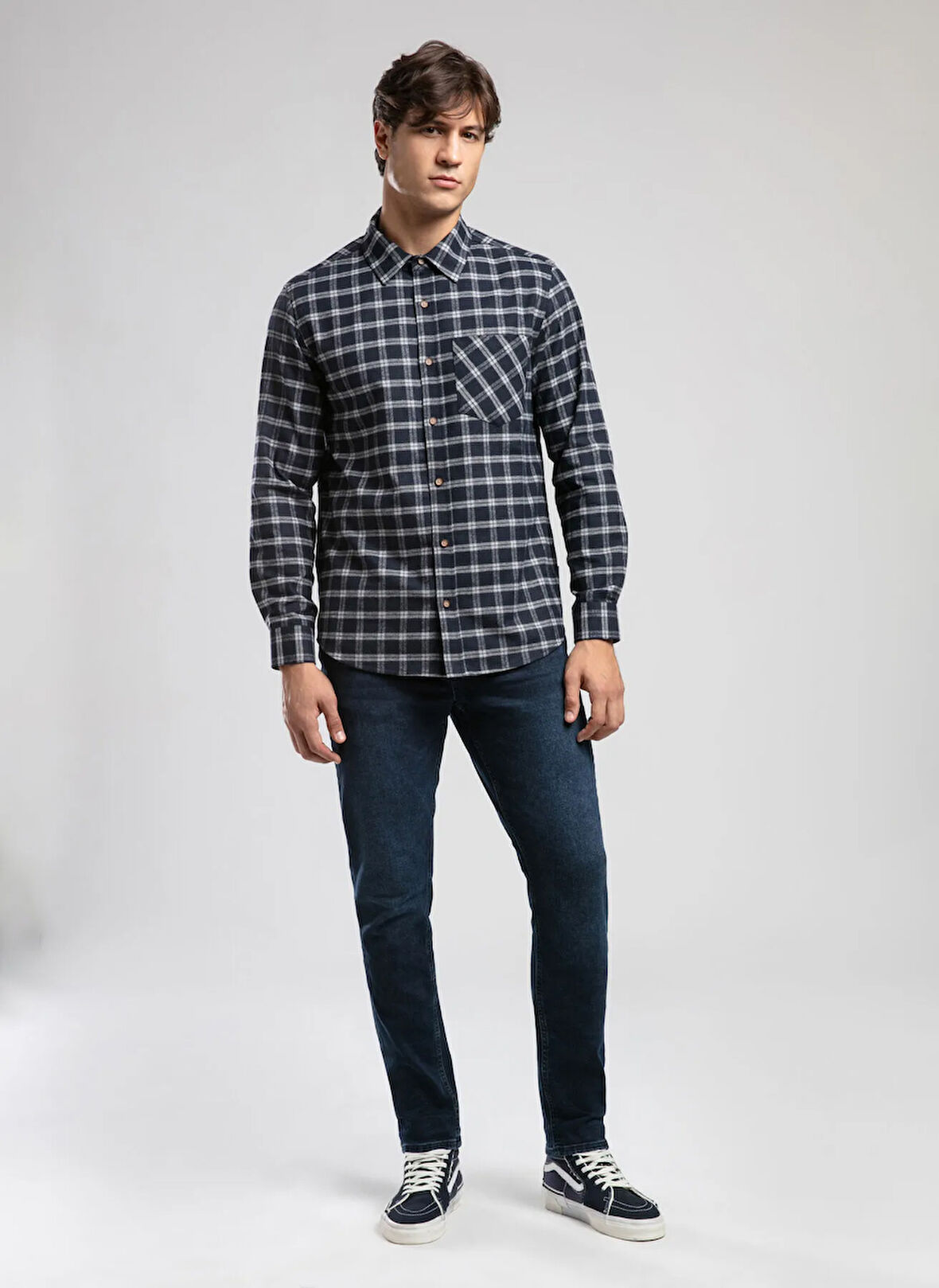 Lee Cooper Regular Fit Lacivert - Gri Erkek Gömlek 261 LCM 241005 SHAW GRİ-LACİVERT