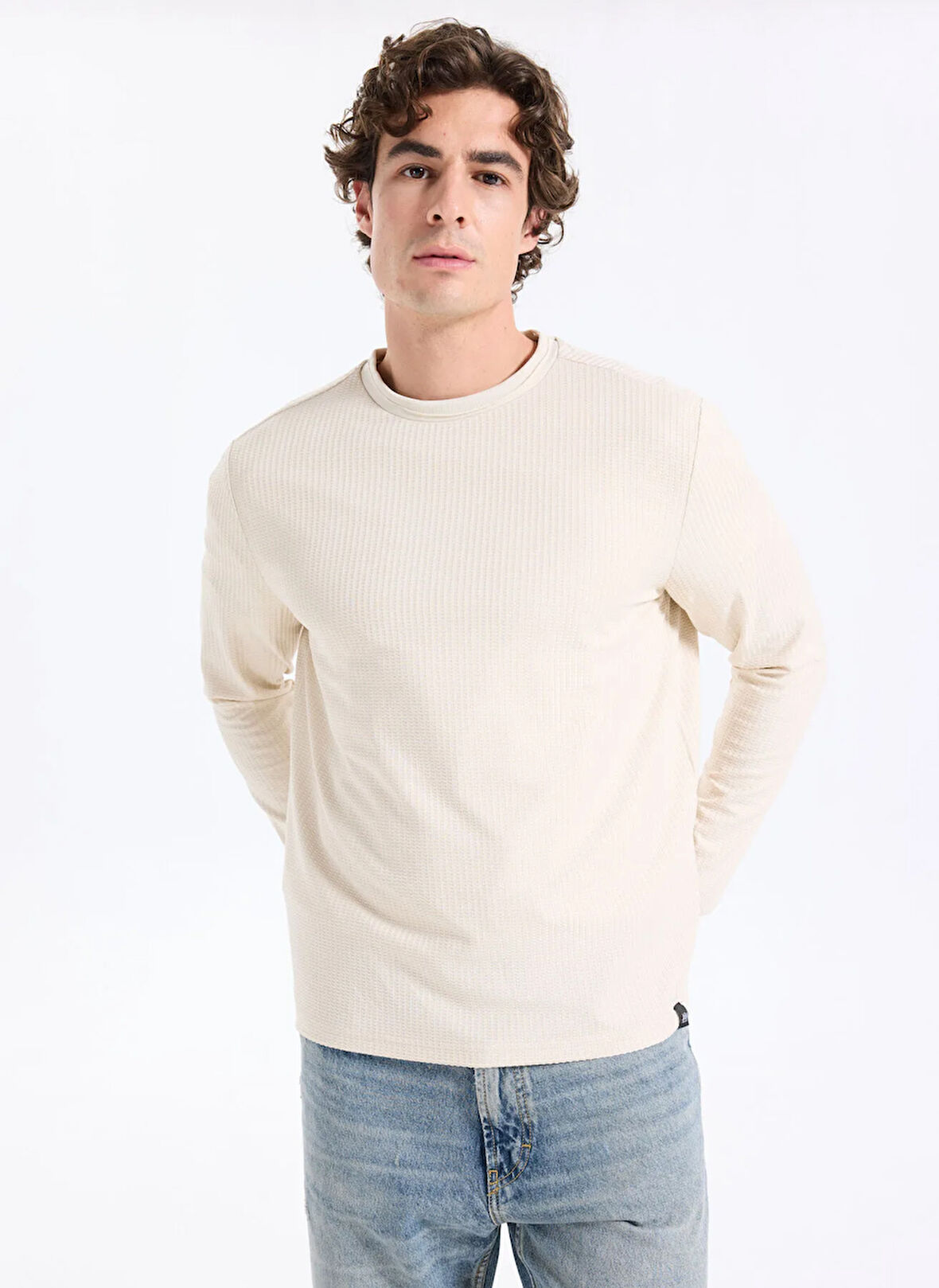 Lee Cooper Yuvarlak Yaka Bej Erkek Sweatshırt 261 LCM 241033 WAYNE BEJ