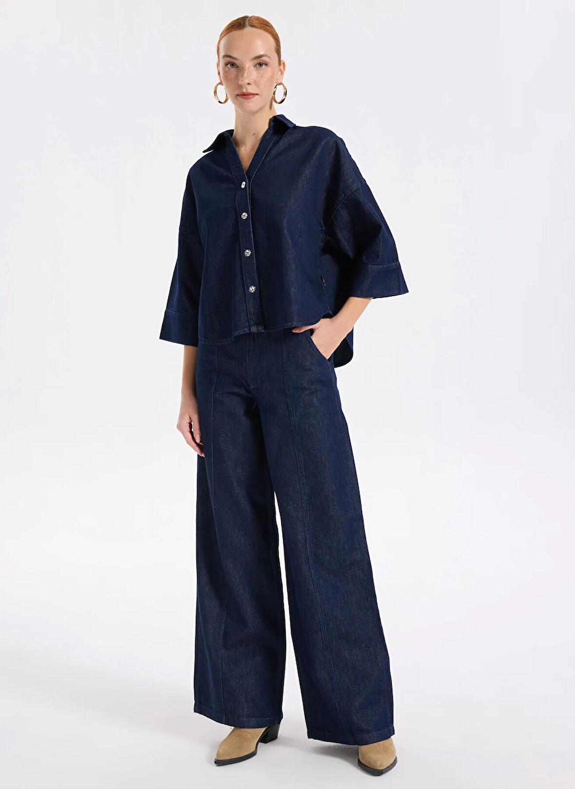 Lee Cooper Yüksek Bel Geniş Paça Normal Koyu Mavi Kadın Denim Pantolon 261 LCF 121013 KRISSY KINSEY BLUE