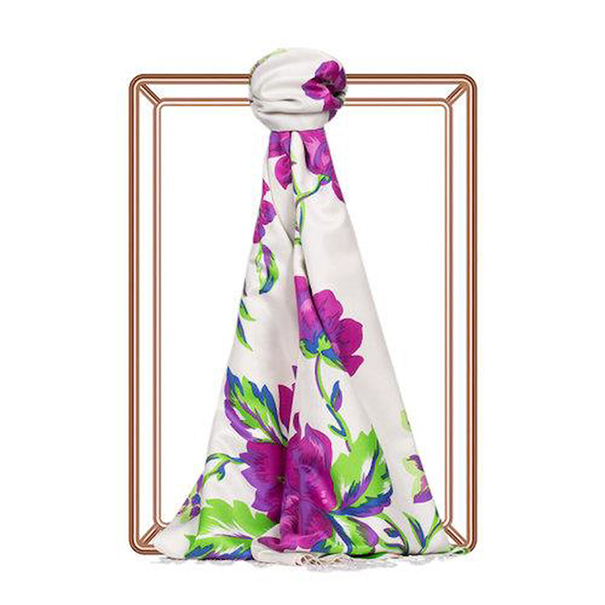 Gecenin Kraliçesi Desenli İpek Şal 05218 Beyaz - Mor