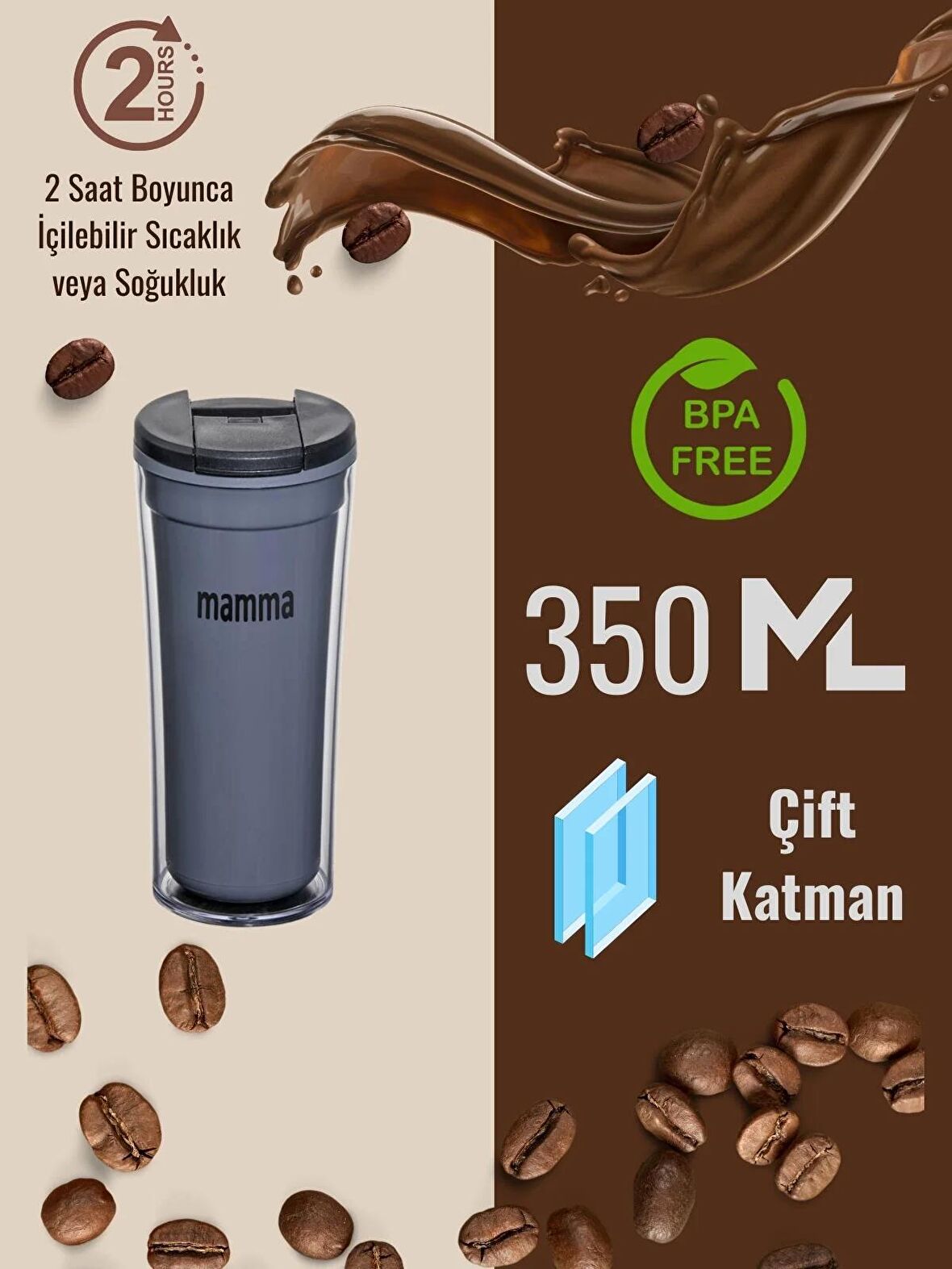 Mamma Maggie 2 Saat Sıcak Tutabilen Çift Katman Mug Bardak 350 ML.