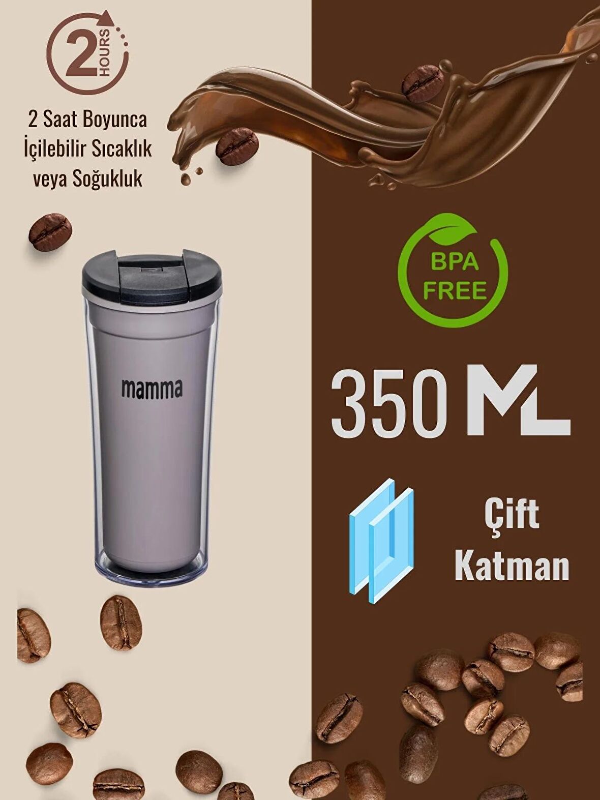 Mamma Maggie 2 Saat Sıcak Tutabilen Çift Katman Mug Bardak 350 ML.