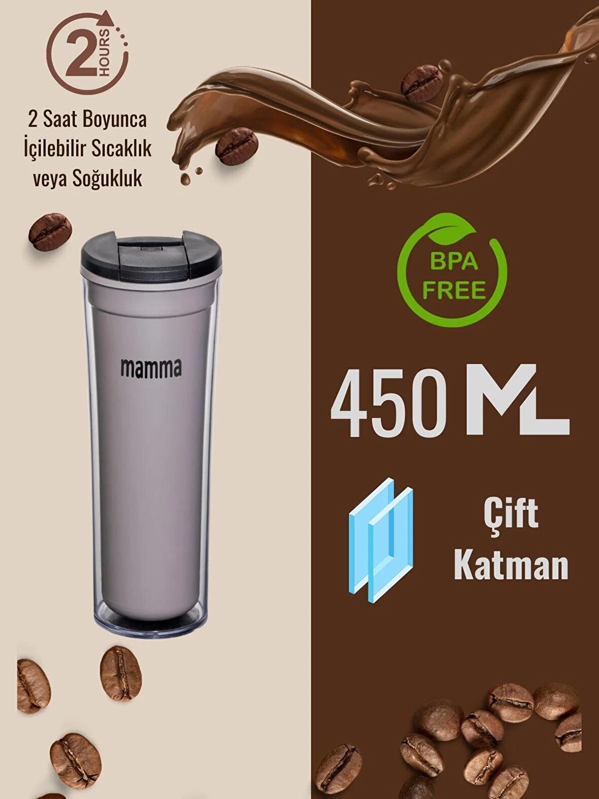 Mamma Maggie 2 Saat Sıcak Tutabilen Çift Katman Mug Bardak 450 ML.