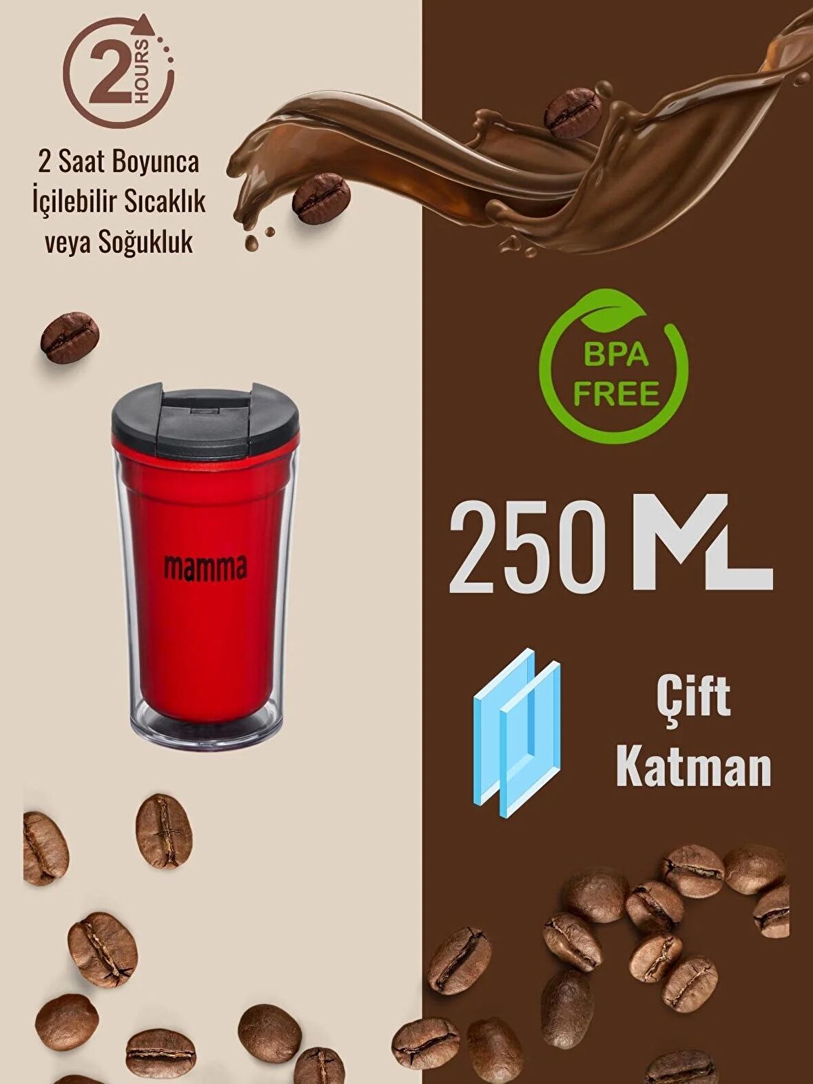 Mamma Maggie 2 Saat Sıcak Tutabilen Çift Katman Mug Bardak 250 ML.