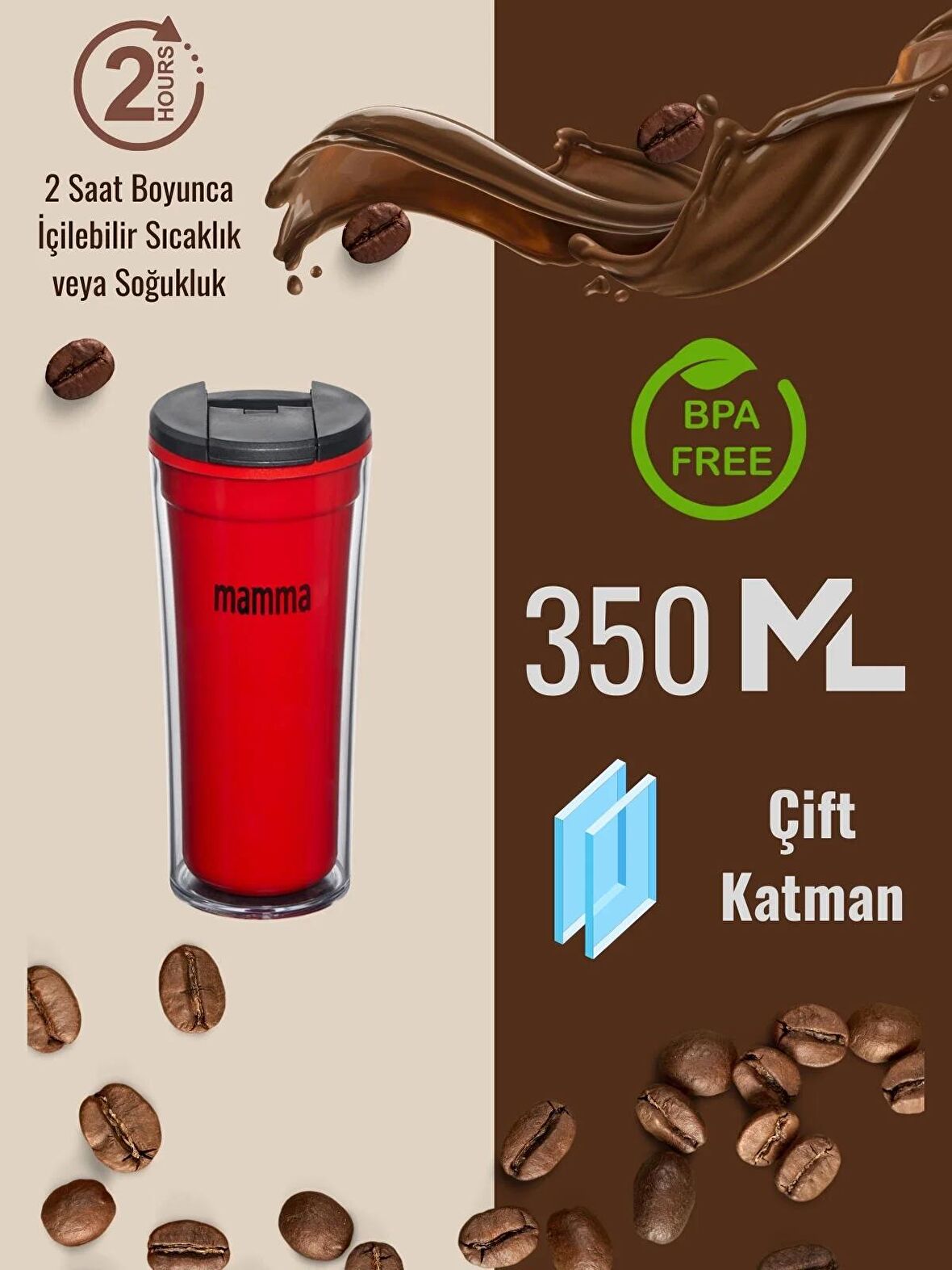 Mamma Maggie 2 Saat Sıcak Tutabilen Çift Katman Mug Bardak 350 ML.