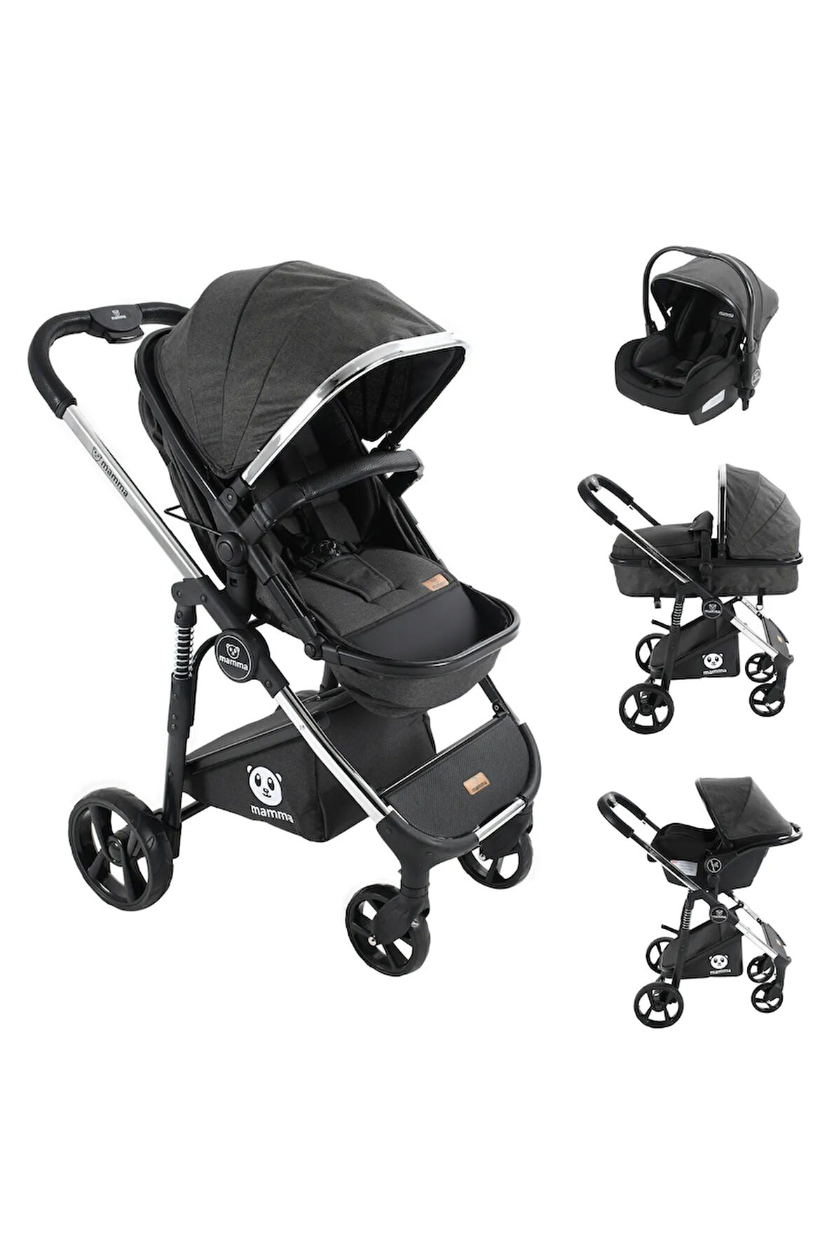 Mamma Chrome 6 in 1 Yeni Nesil Krom Kaplamalı Amortisörlü Özel Tasarım Travel Sistem Bebek Arabası