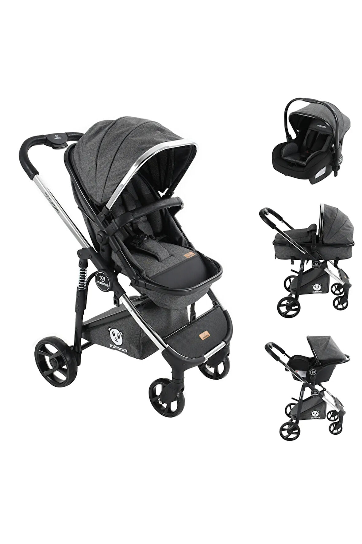 Mamma Chrome 6 in 1 Yeni Nesil Krom Kaplamalı Amortisörlü Özel Tasarım Travel Sistem Bebek Arabası