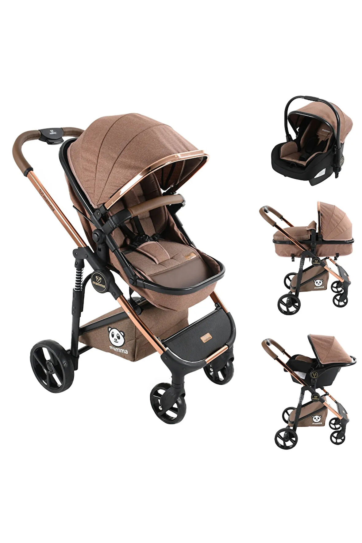 Mamma Chrome 6 in 1 Yeni Nesil Krom Kaplamalı Amortisörlü Özel Tasarım Travel Sistem Bebek Arabası
