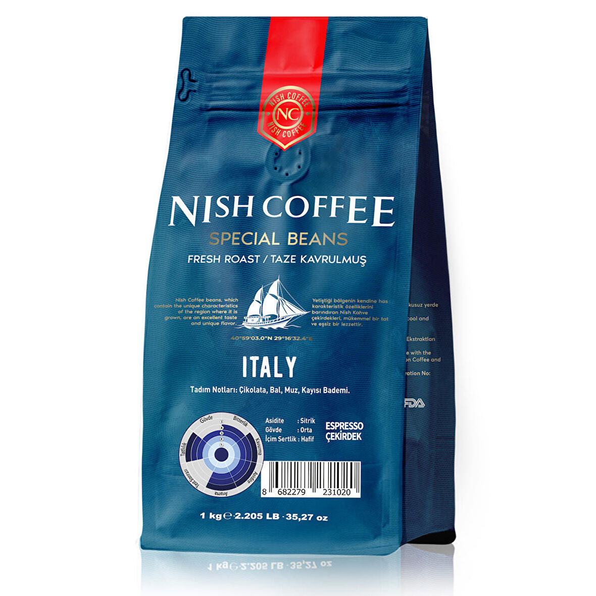 Nish Kahve Espresso Italy Orta Sert-Sert İçim Kenya Çekirdek Kahve 1000 gr