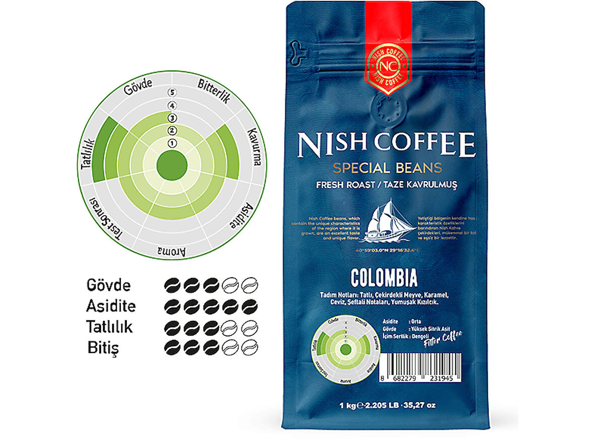 NISH Çekirdek Kahve Colombia 1 Kg