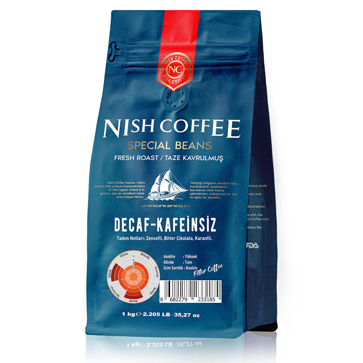 Nish Kahve Decaf Kafeinsiz Sert İçim Öğütülmüş Filtre Kahve 1000 gr