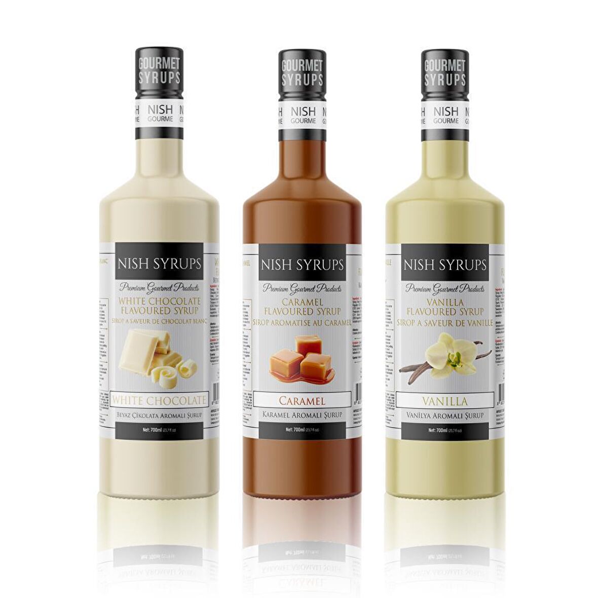 Nish Vanilya Karamel Beyaz Çikolata Şurupları 3 x 700 ml