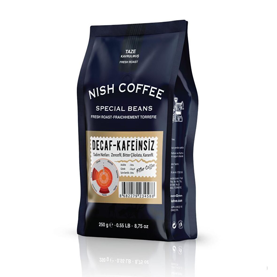 Nish Kahve Decaf Kafeinsiz Sert İçim Kağıt Filtre Arabica Filtre Kahve 250 gr