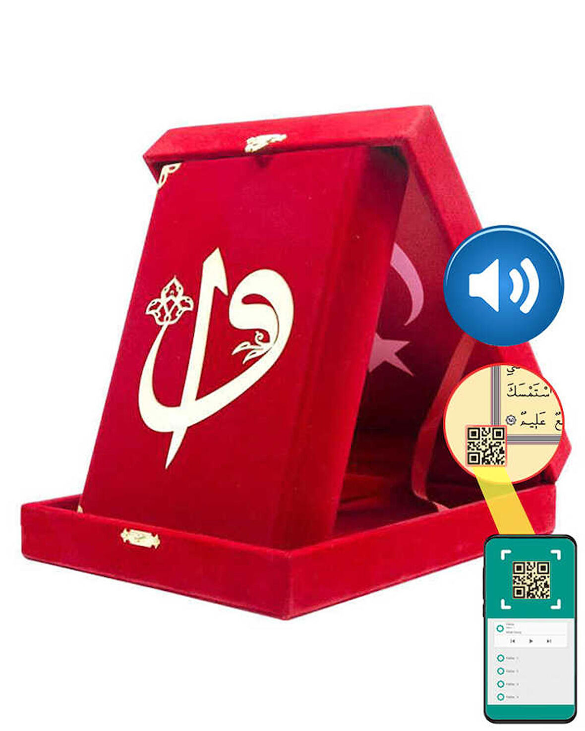 Kadife Kutulu Kur'an-ı Kerim (Rahle Boy, Elif-Vavlı, Kırmızı)