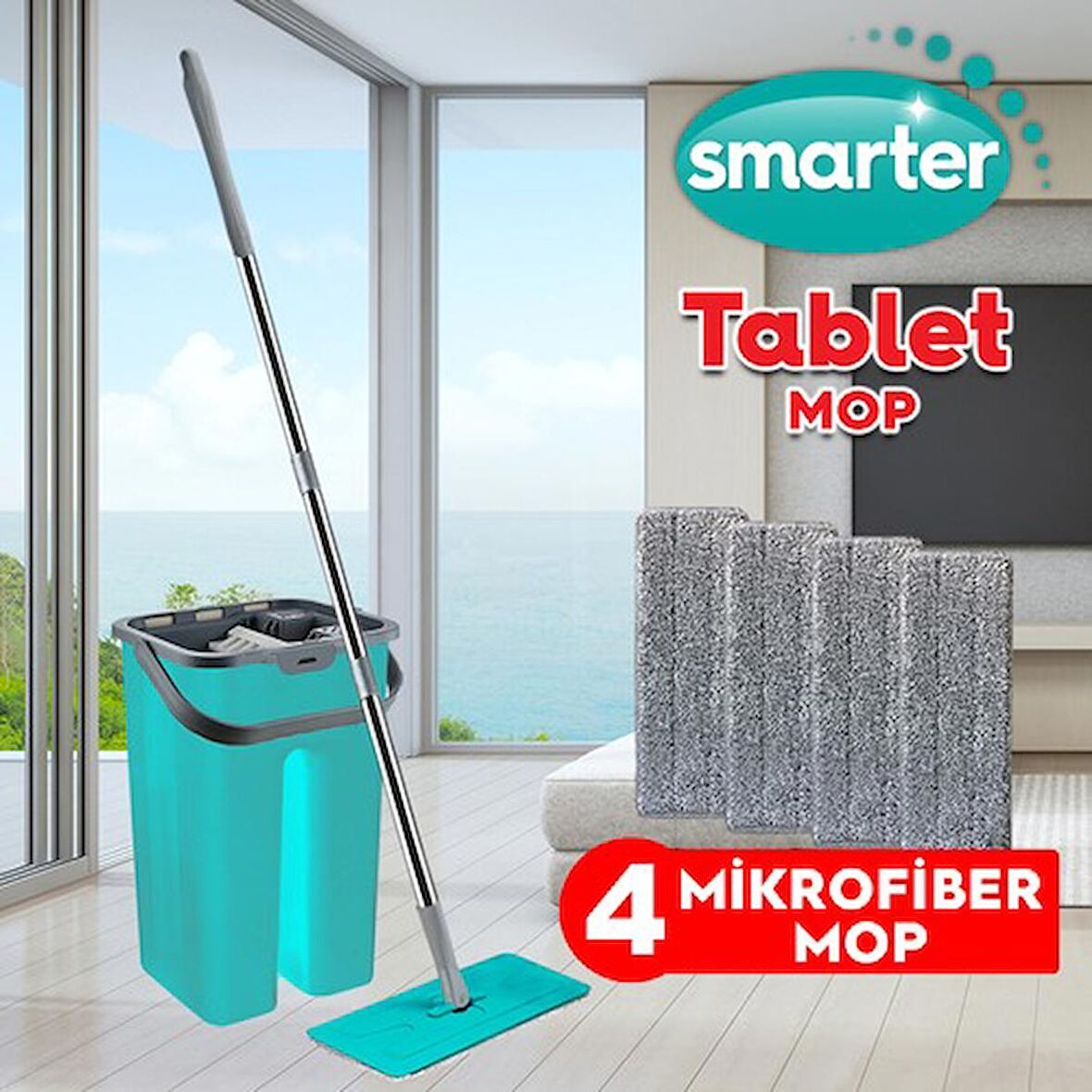 SMARTER TABLET MOP 4 ADET MİKROFİBER MOP TEMİZLİK SETİ (Yeşil)