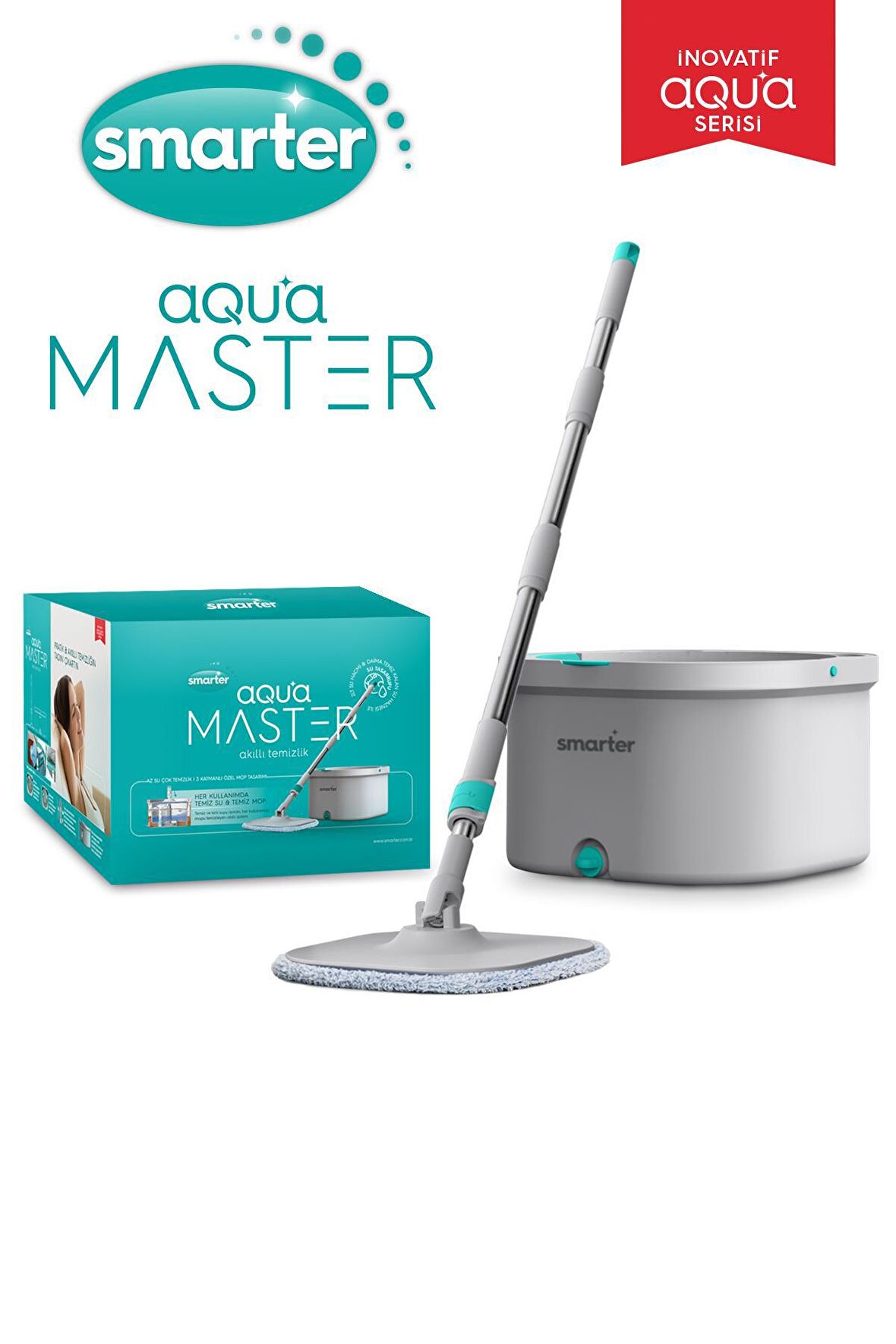 SMARTER AQUA MASTER TEMİZ & KİRLİ SUYU AYIRMA ÖZELLİĞİ OTOMATİK TEMİZLİK SETİ MOP PASPAS 