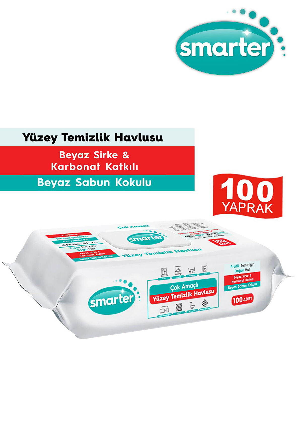 SMARTER YÜZEY TEMİZLİK HAVLUSU BEZİ BEYAZ SABUN KOKULU VE KARBONAT KATKILI