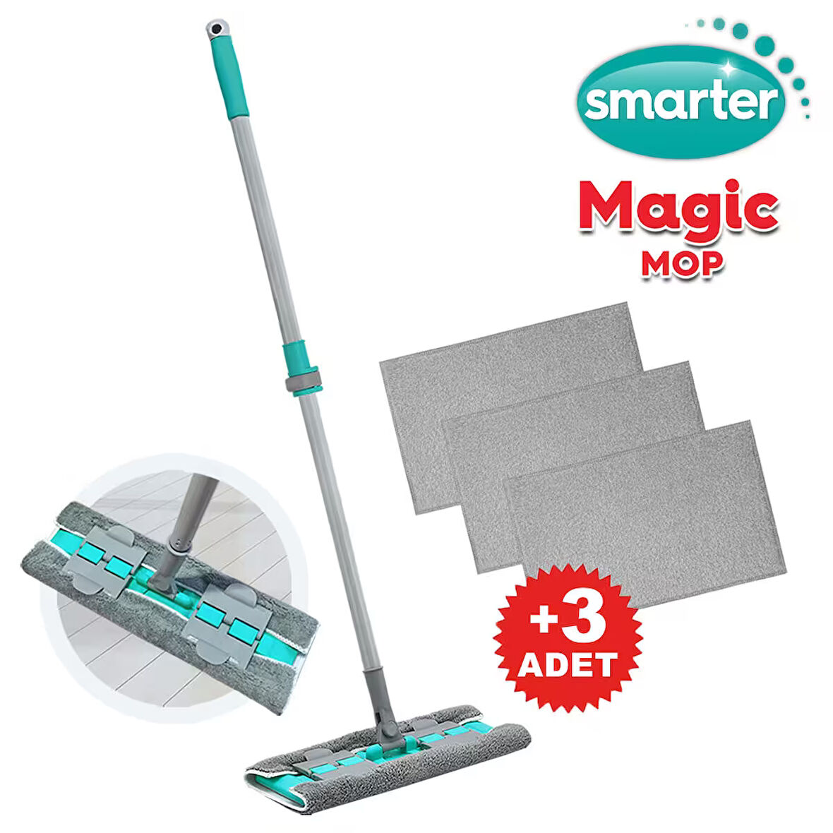 SMARTER MAGIC MOP + 3 YEDEK PASPAS MANDALLI TEMİZLİK SETİ