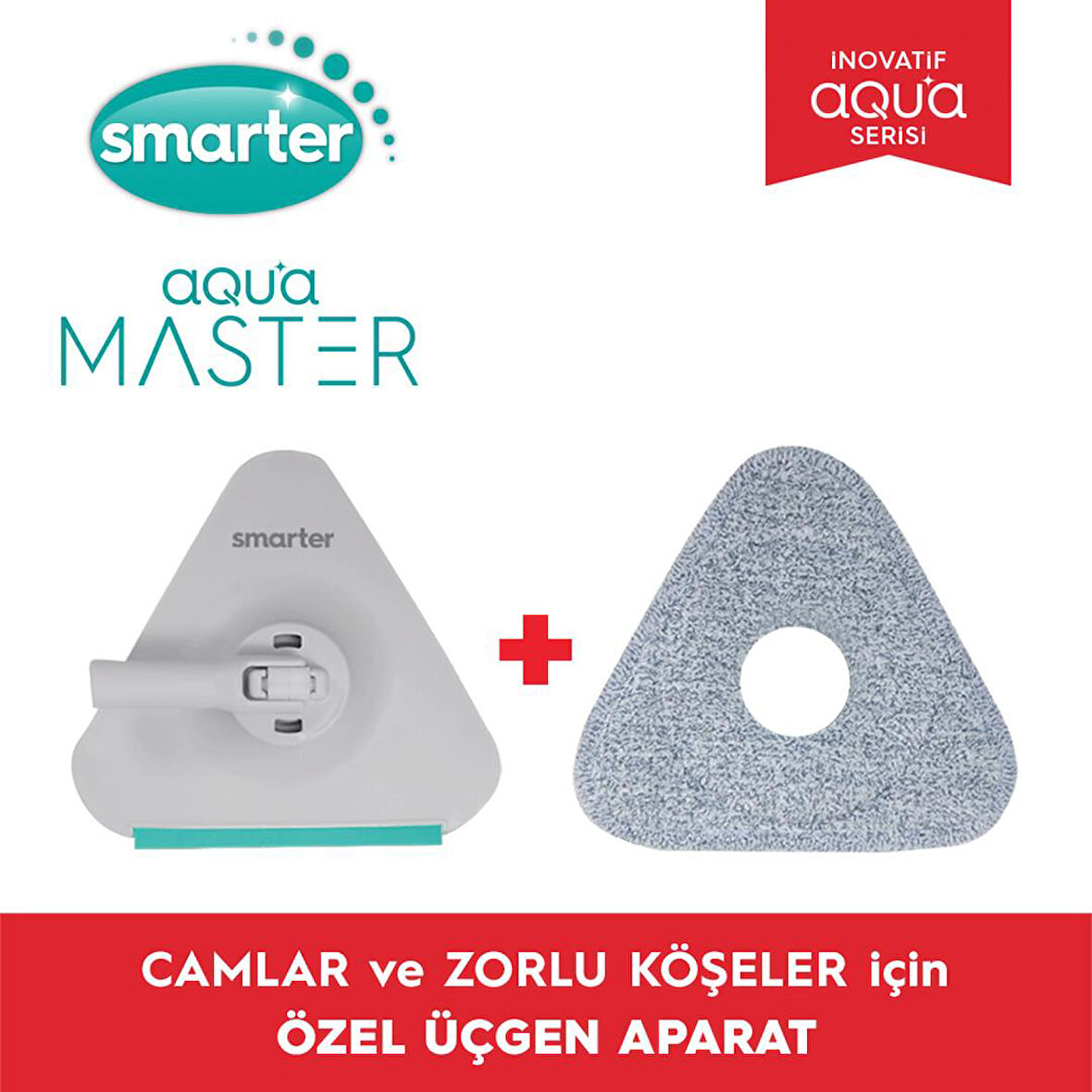 SMARTER Aqua Master Üçgen Aparat + Mop Camlar Ve Zorlu Köşeler İçin Temizlik Paspas