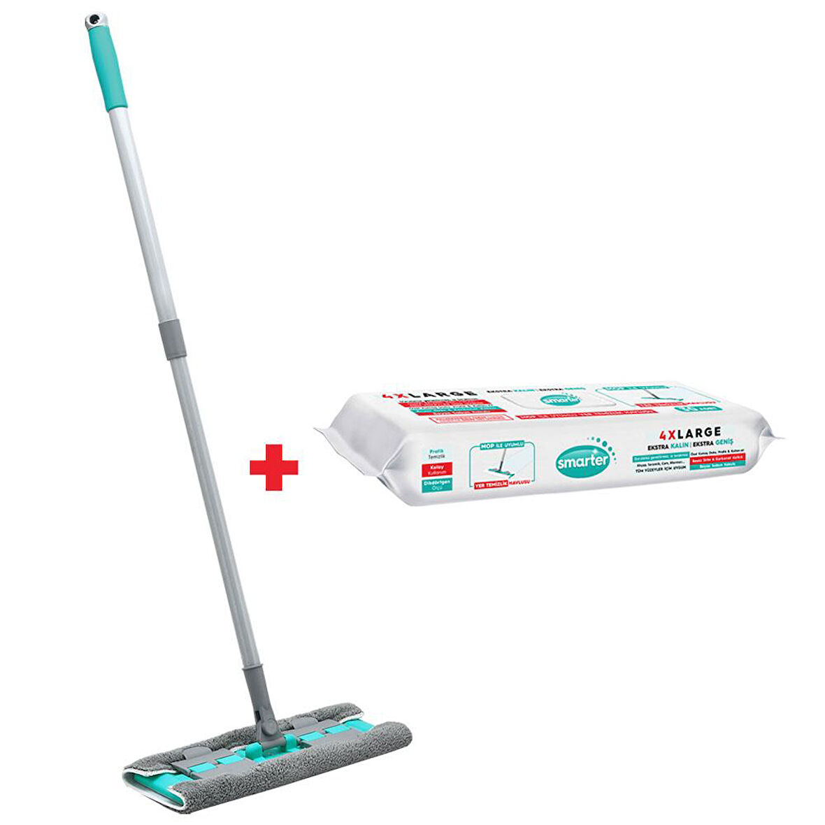 Smarter Magic Mop + Yer Temizlik Havlusu Hediyeli Paspas Mandallı Set Yüzey Bez Uyumlu