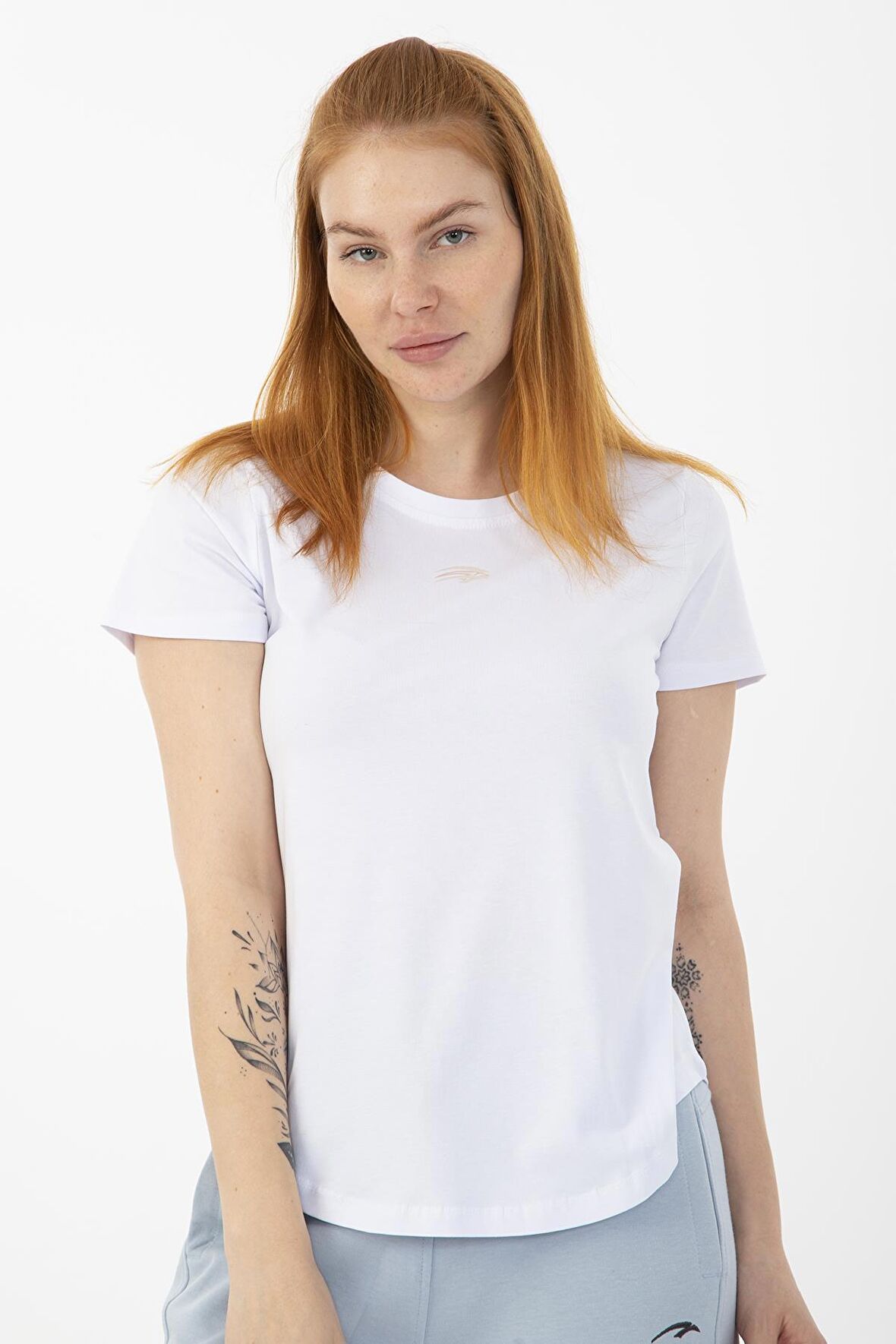 Maraton Sportswear Regular Kadın Bisiklet Yaka  Kısa Kol Basic Beyaz T-Shirt 21962