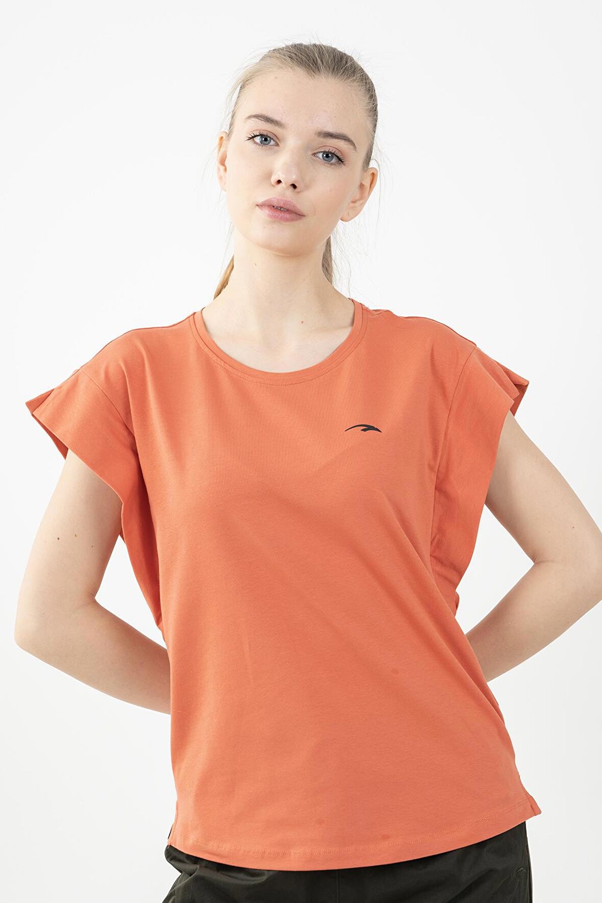 Maraton Sportswear Regular Kadın Bisiklet Yaka  Kısa Kol Basic Bakır T-Shirt 21992