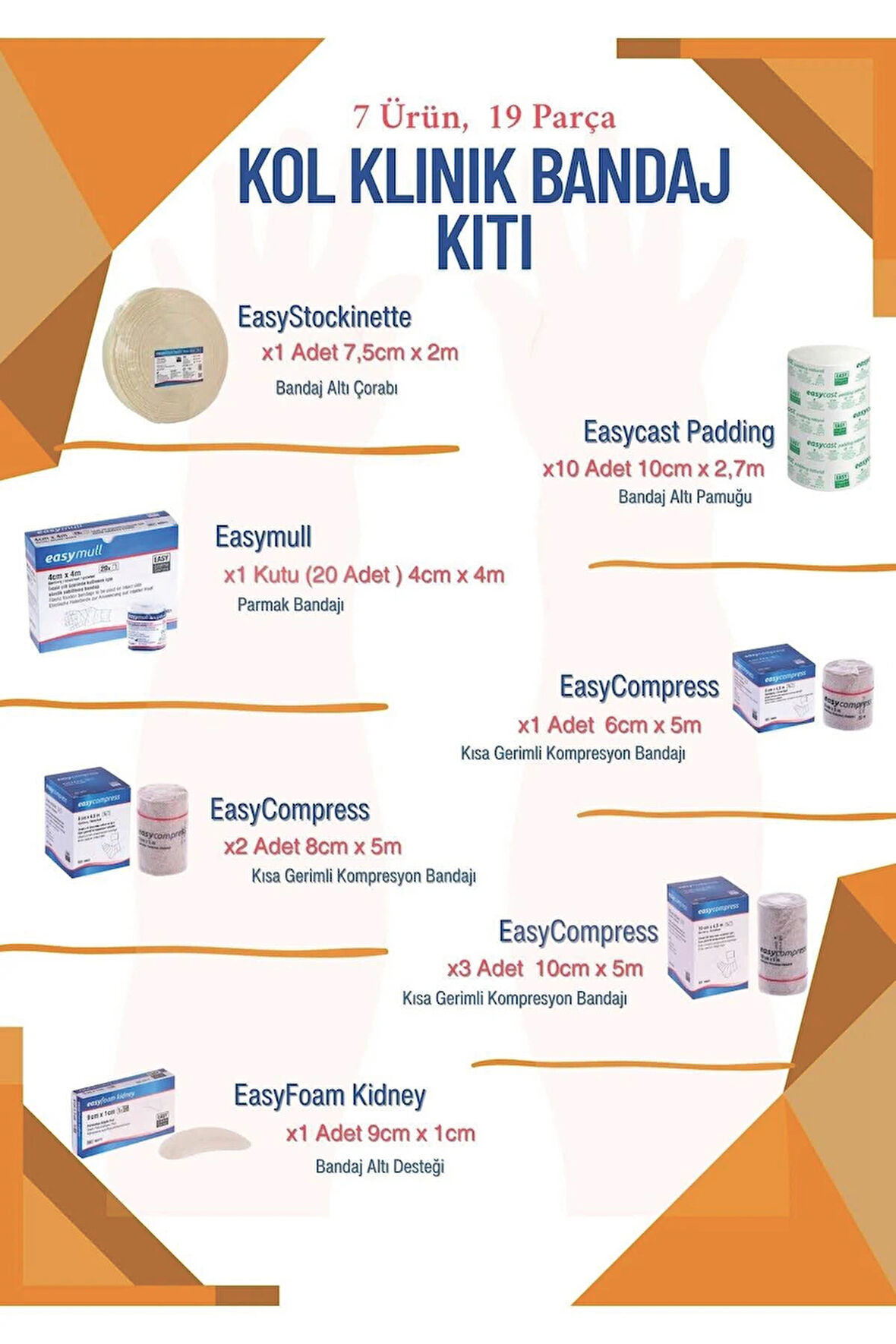 Lenf Ödem (ÜST EKSTREMİTE) Kompresyon Kol Bandaj Seti