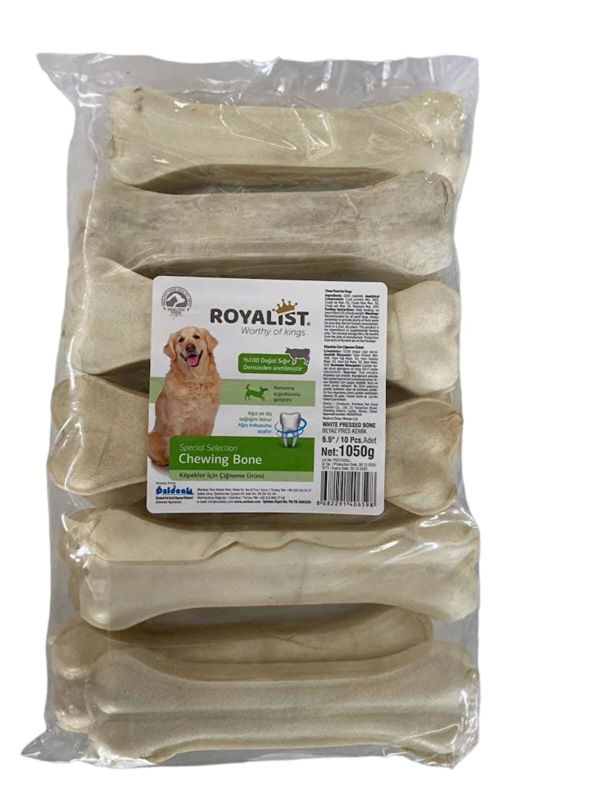 Royalist Beyaz Press Köpek Çiğneme Kemik 6,5'' (17 Cm) 10 Adet XL 1050 gr