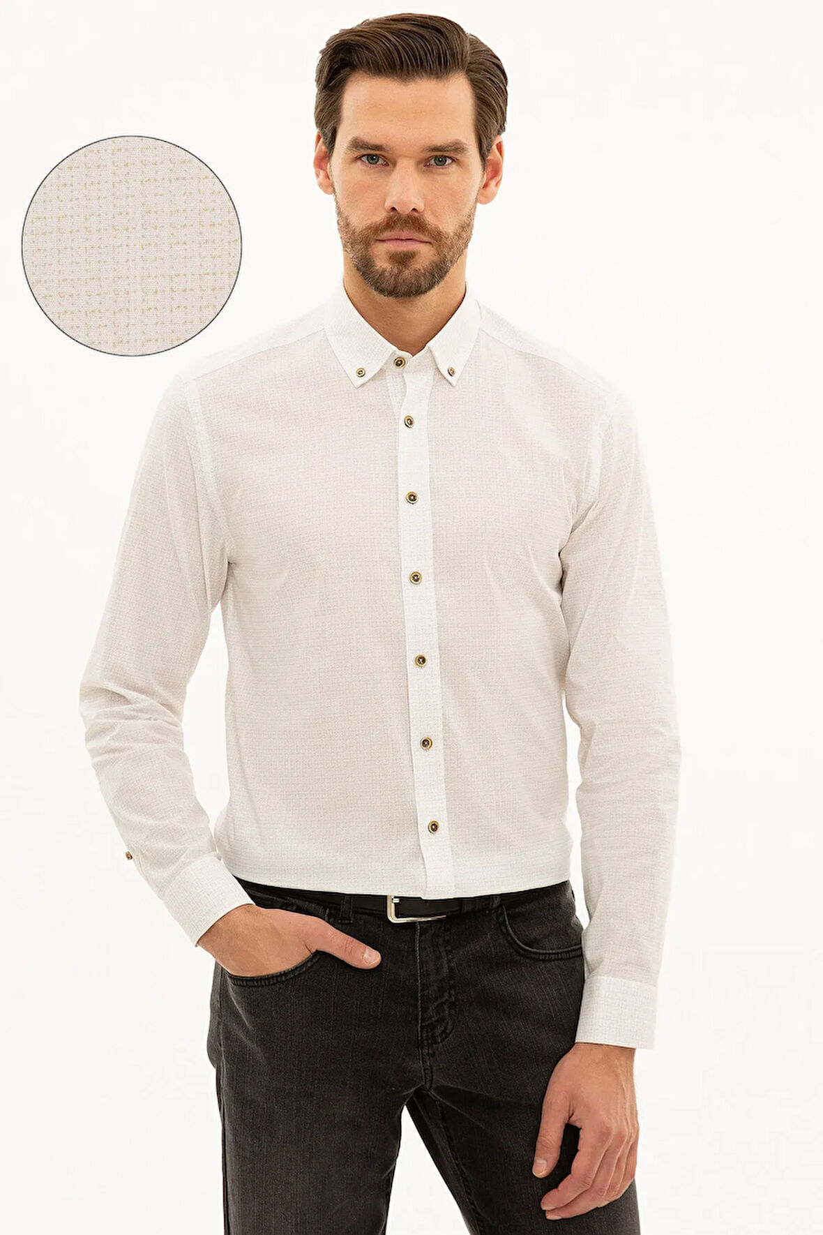 Bej Slim Fit Gömlek