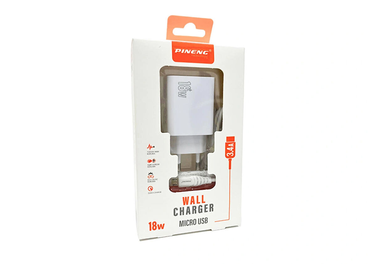 Pineng PN-505 3.4A 18W Micro USB Hızlı Şarj Aleti Seti