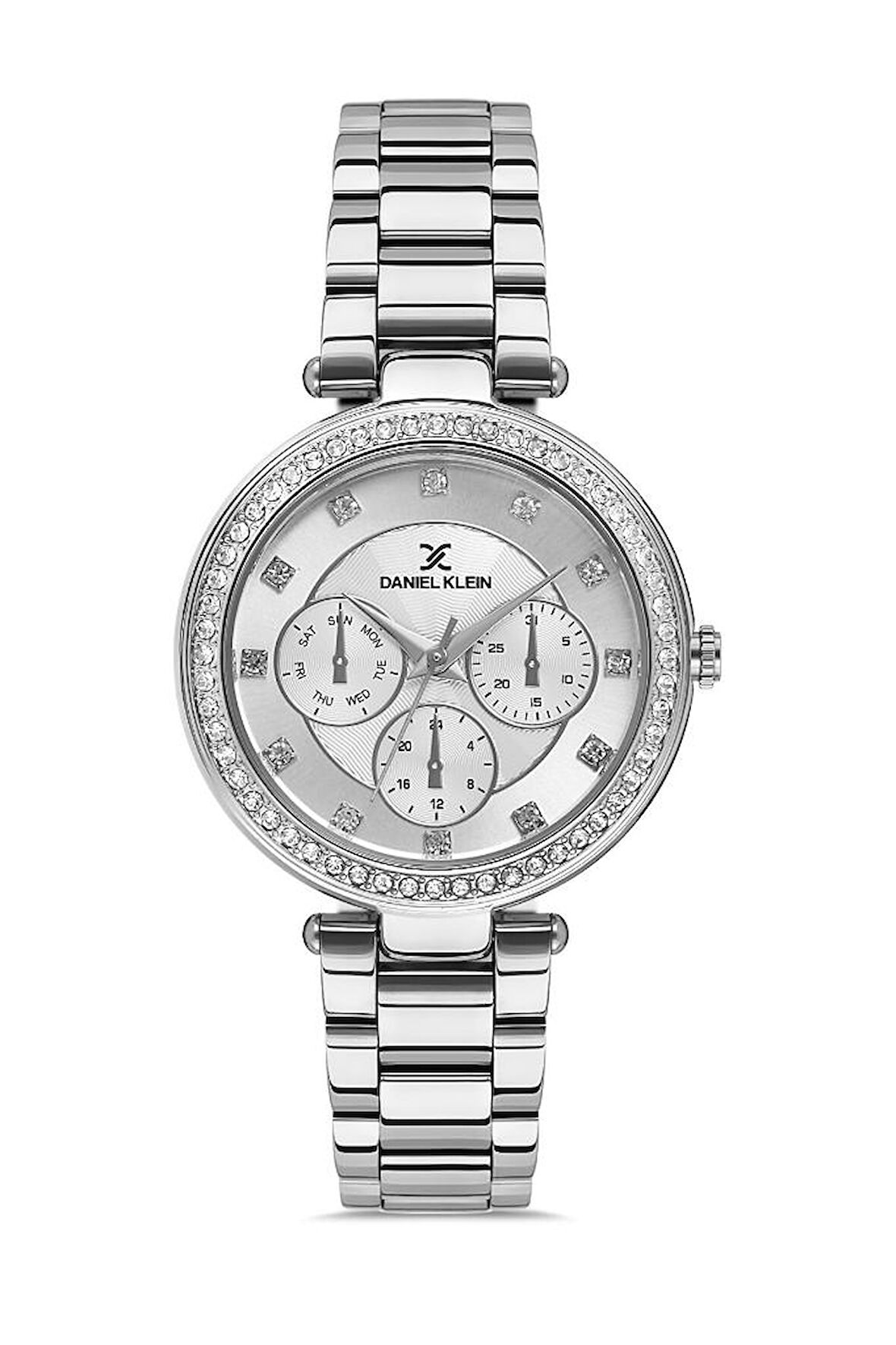 Daniel Klein EDK.1.10007.1 Taşlı Tasarım 3 Atm Suya Dayanıklı Fonksiyonlar Pasif Metalik Kadın Kol Saati