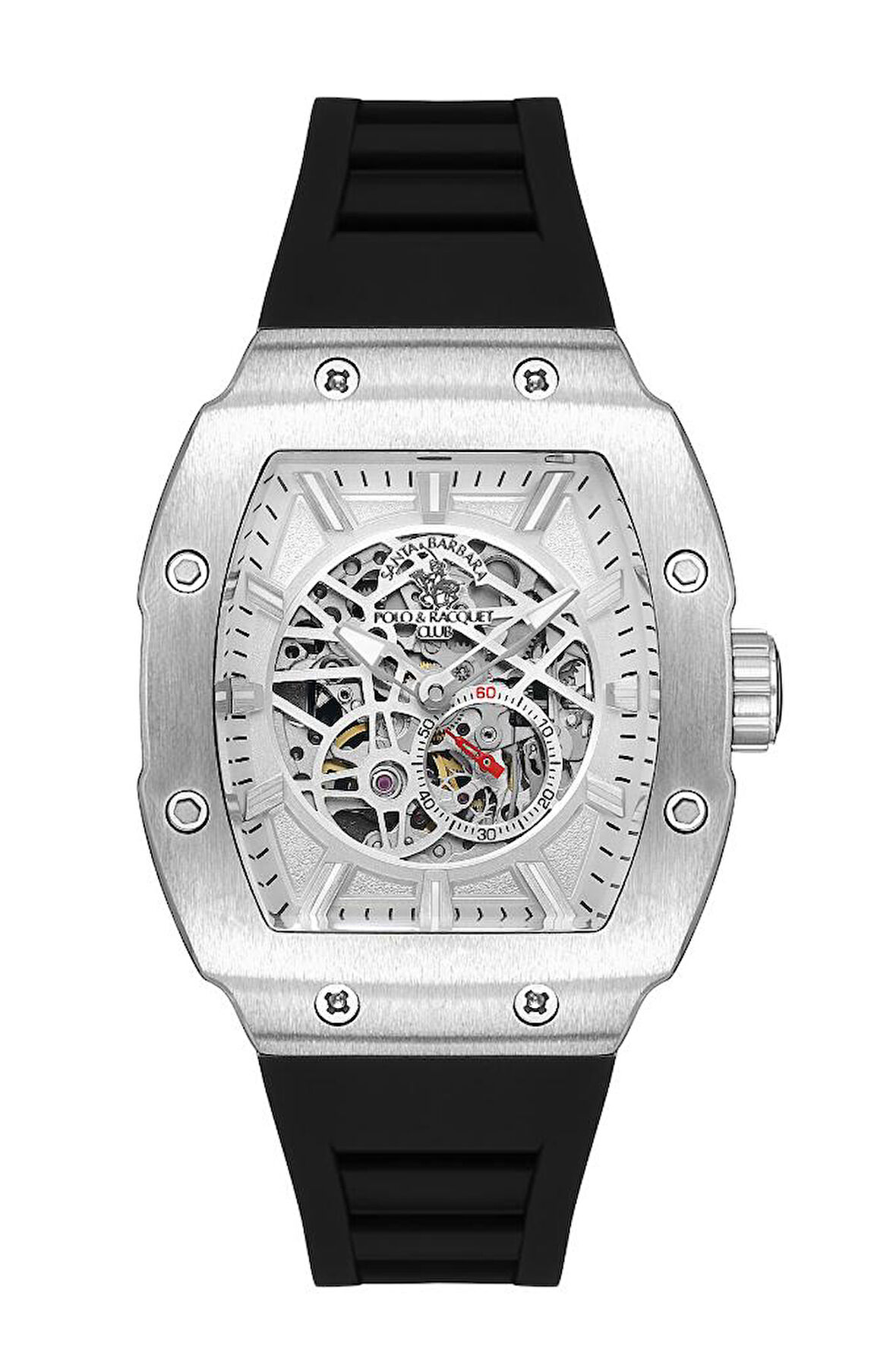 Santa Barbara Polo Racquet Club SB.1.10549.1 Otomatik Mekanizmaya Sahip Silikon Kordon Çelik Kasa 5 ATM Su Geçirmezlik Değerine Sahip Siyah Erkek Kol Saati