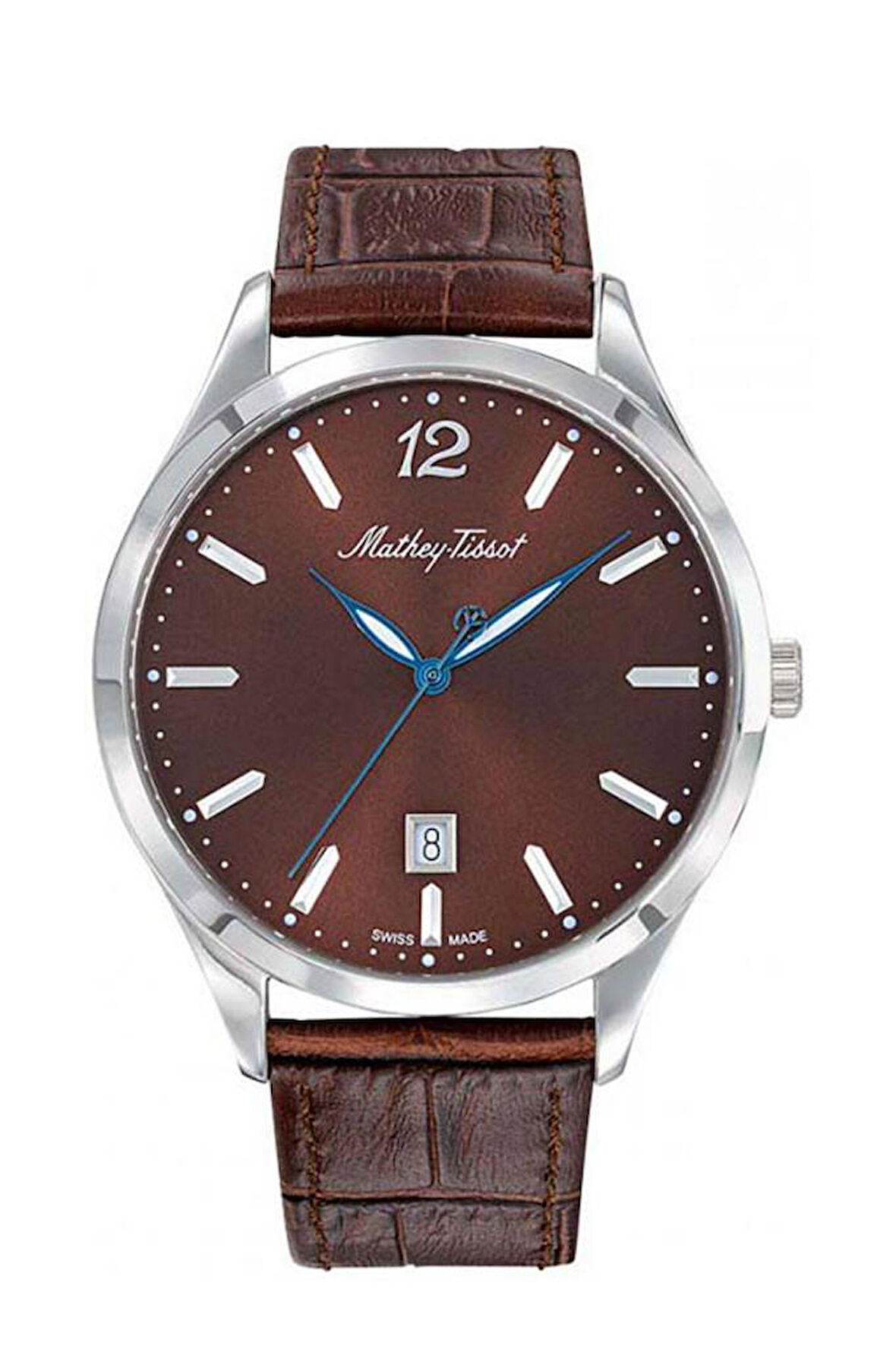 Mathey Tissot H411AM Swiss Made Deri Kordon Safir Çizilmez Cam Kahverengi Erkek Kol Saati