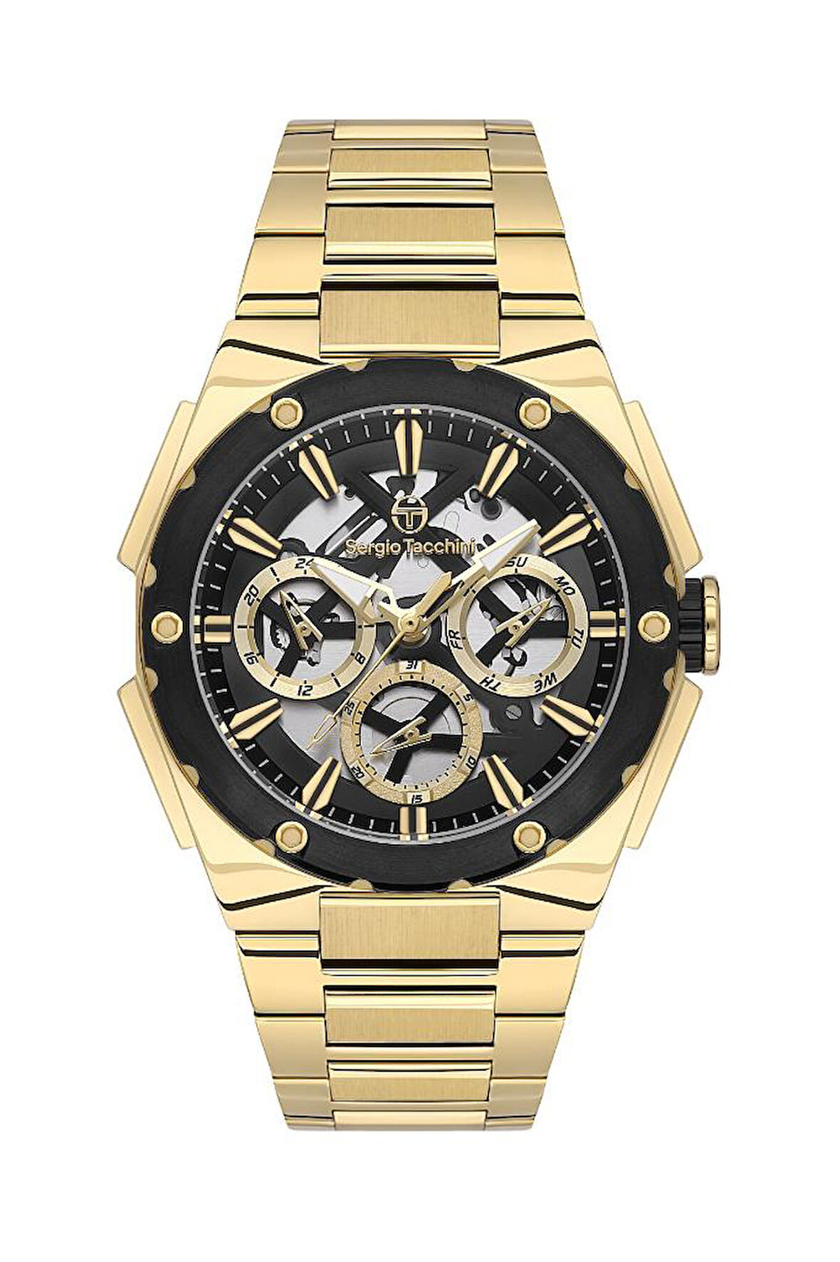 Sergio Tacchini ST.1.10437-5 Fonksiyonlar Aktif Çelik Kordon Suya Dayanıklı Altın Renk Erkek Kol Saati