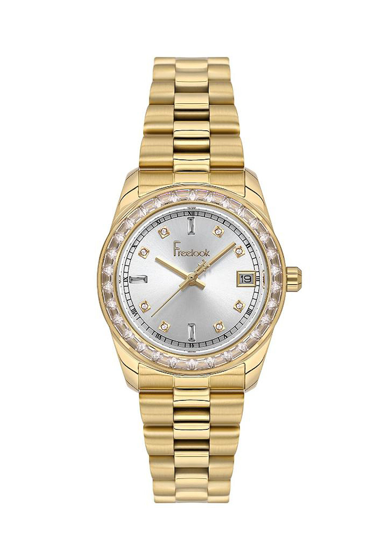 Freelook FL.1.10454-2 Çelik Kasa Çelik Kordon Taşlı Tasarım Altın Renk Kadın Kol Saati