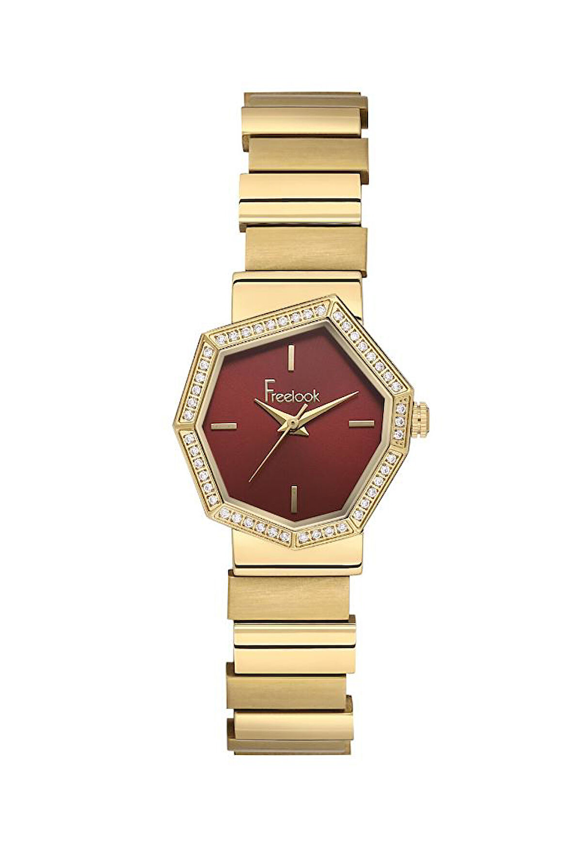 Freelook FL.1.10492-4 Taşlı Tasarım 5 ATM Suya Dayanıklı Çelik Kasa Çelik Kordon Altın Renk Kadın Kol Saati