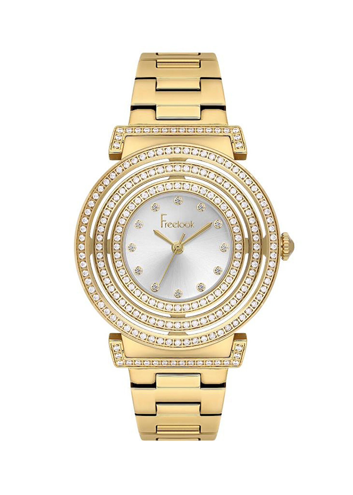 Freelook FL.1.10501-3 Taşlı Tasarım 5 ATM Suya Dayanıklı Çelik Kasa Çelik Kordon Altın Renk Kadın Kol Saati